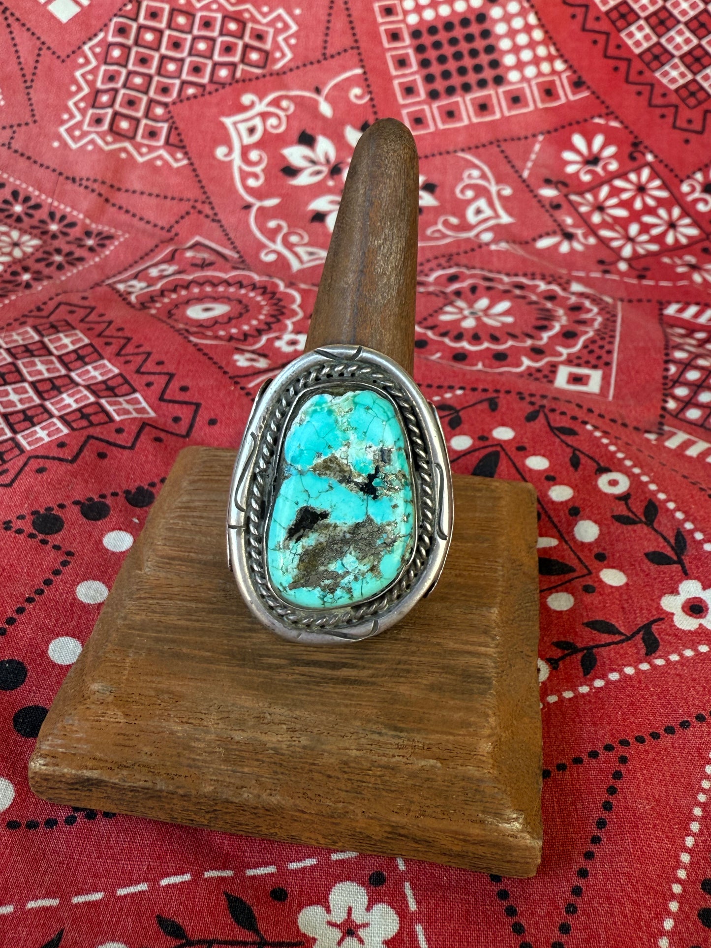 Large Turquoise Stamped Side Panel Ring