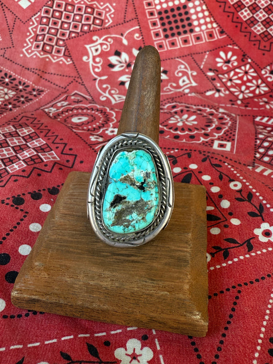 Large Turquoise Stamped Side Panel Ring (MA)