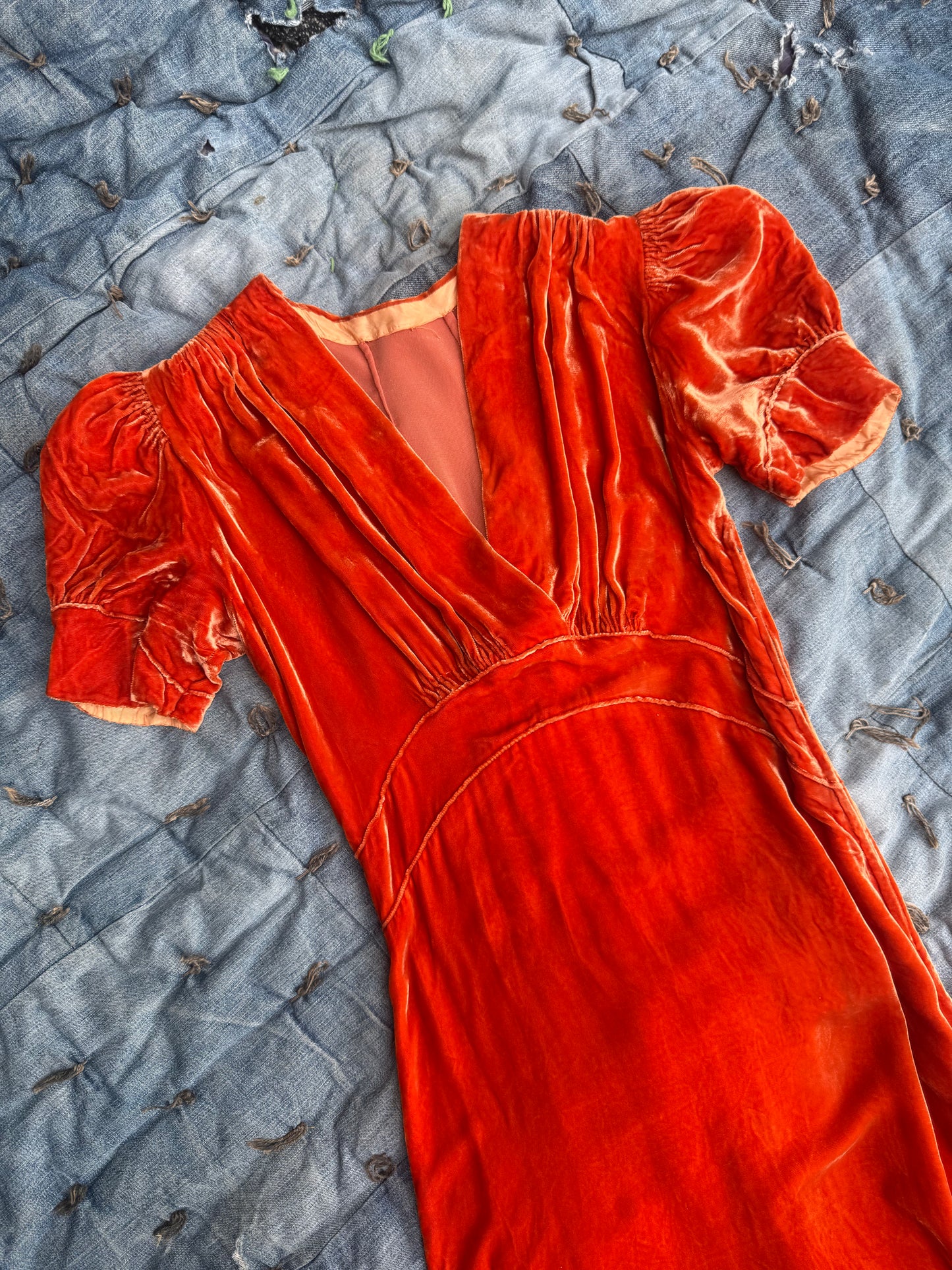 1930s Orange Velvet Dress (PS)
