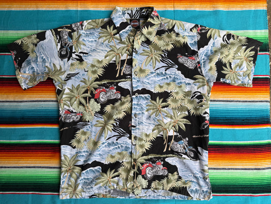 Harley Davidson Black Cotton Hawaiian Shirt