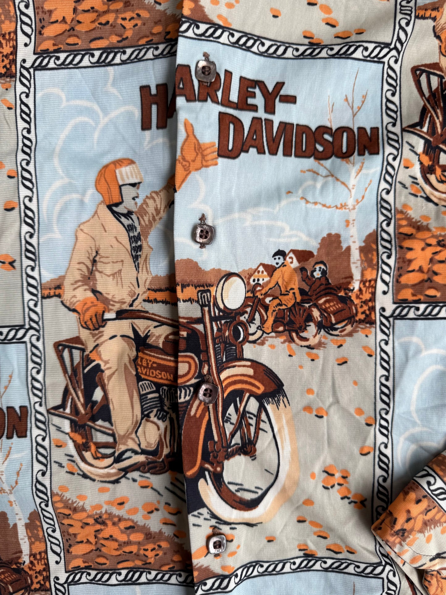 1970s Harley Davidson Print Button Up