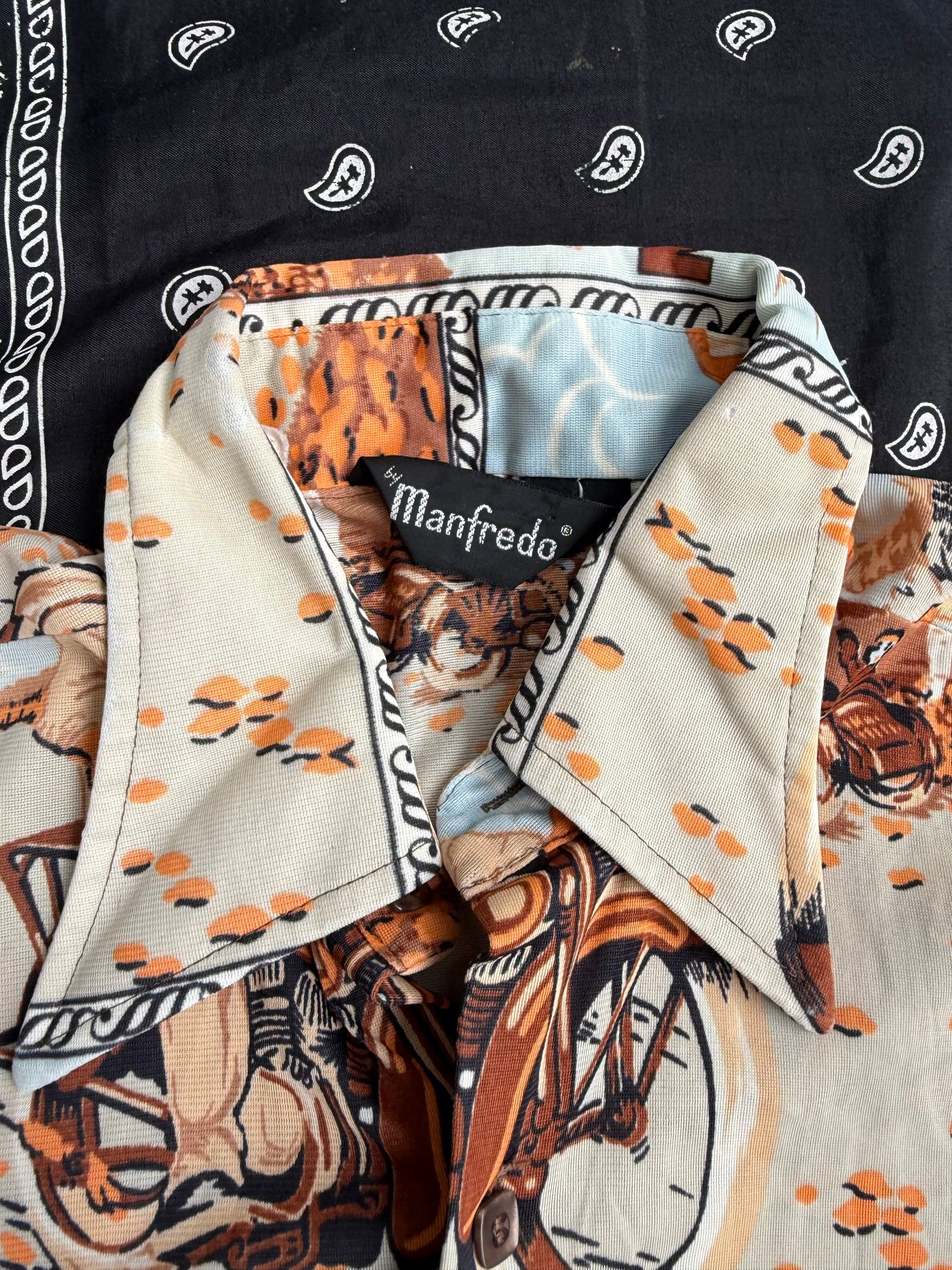 1970s Harley Davidson Print Button Up