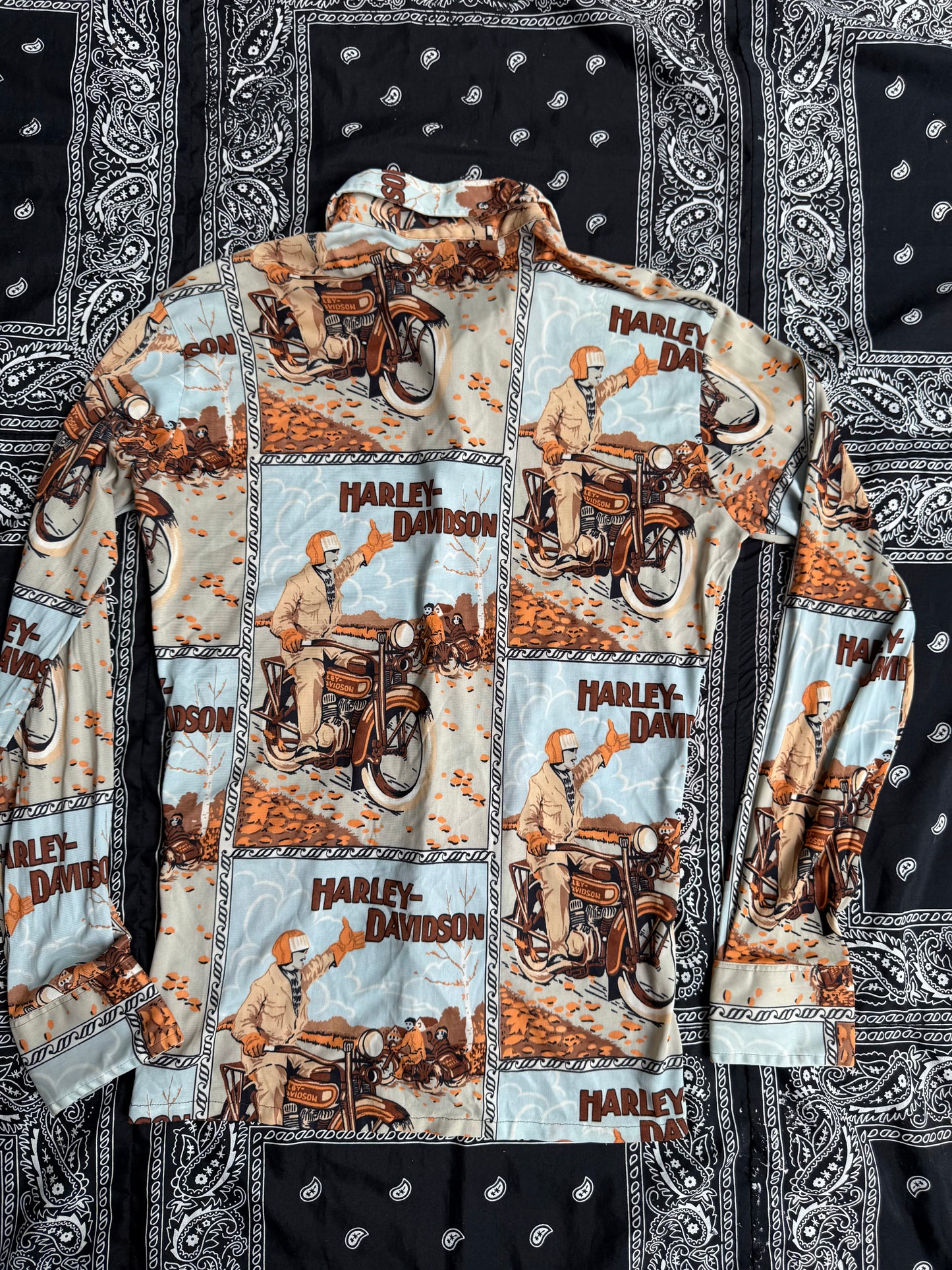1970s Harley Davidson Print Button Up
