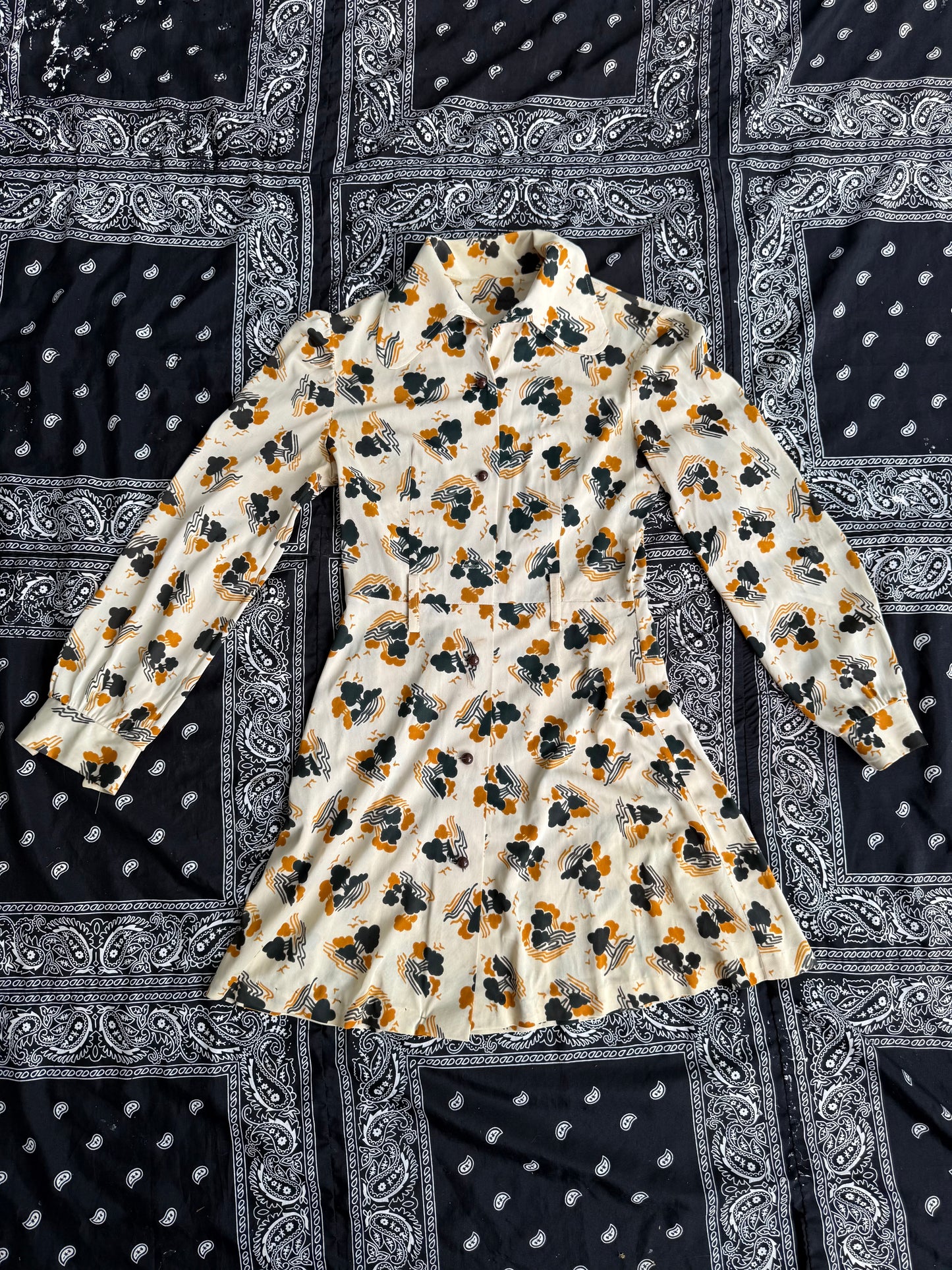1970s Tree Print Polyester Mini Dress