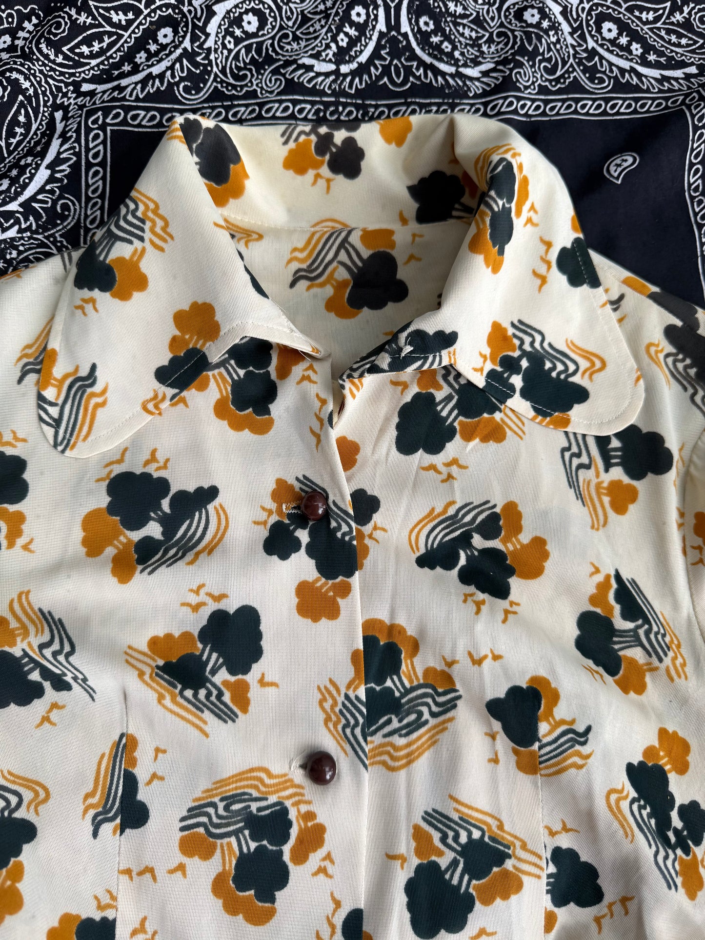 1970s Tree Print Polyester Mini Dress