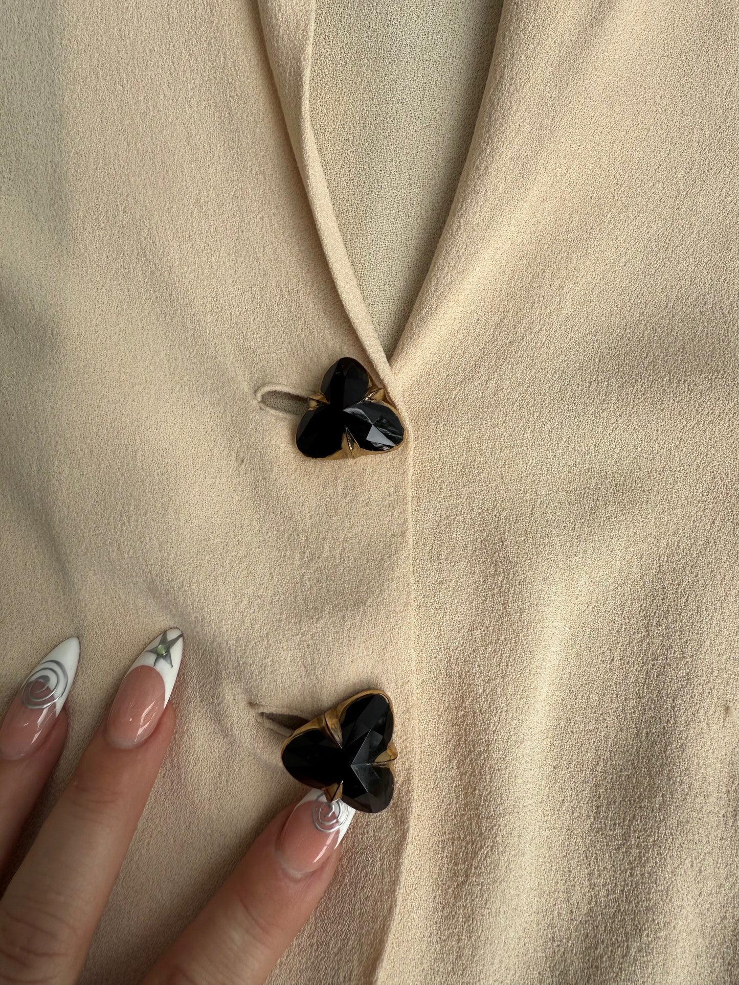 1940s Crepe Blouse w/ Clubs Buttons AS IS