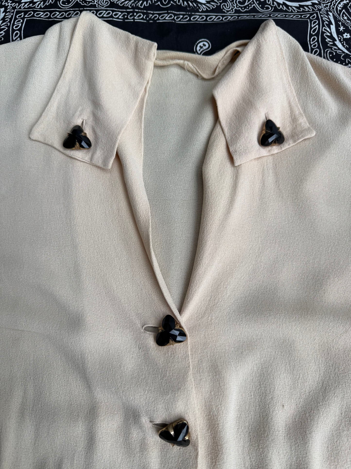 1940s Crepe Blouse w/ Clubs Buttons AS IS