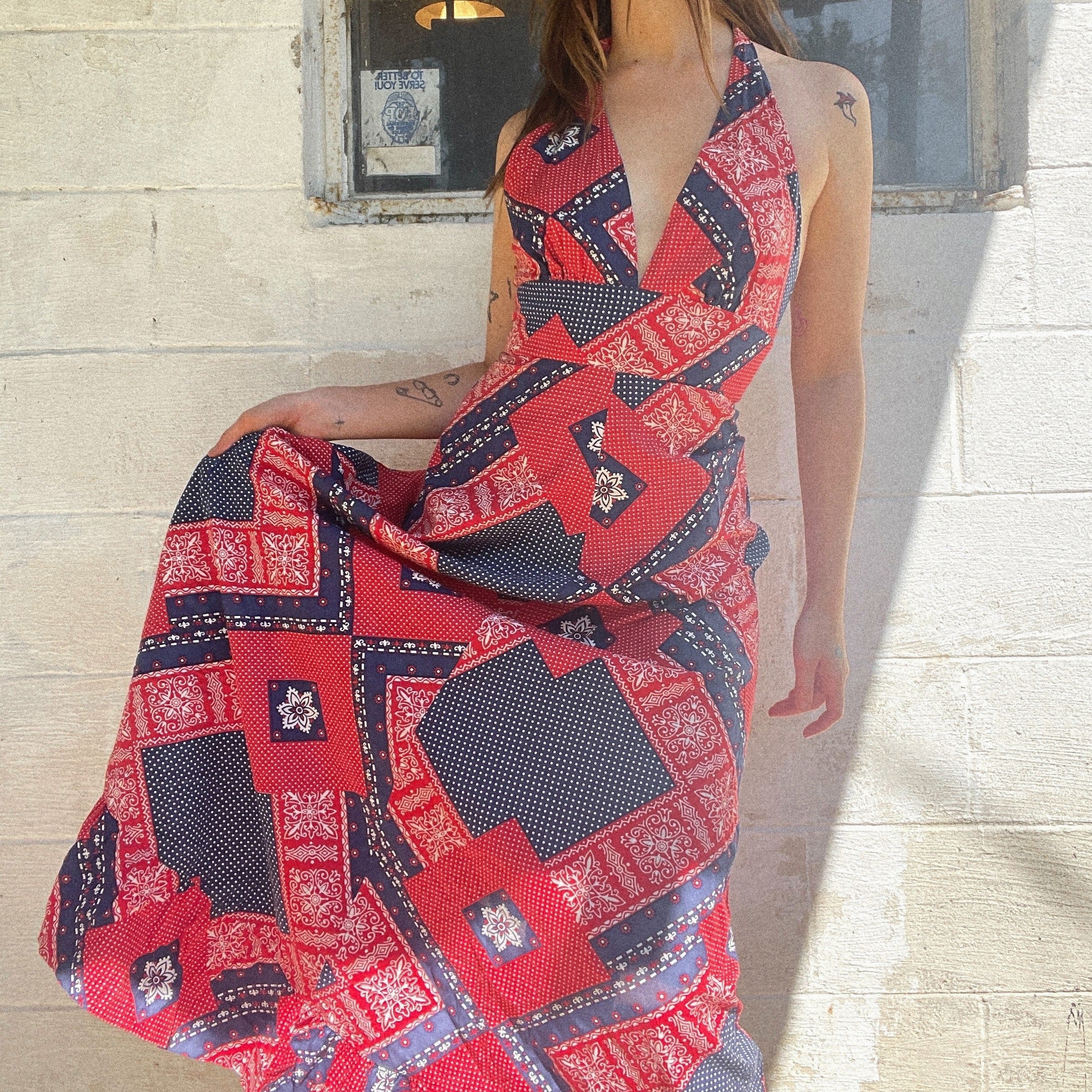 Red Bandana Halter Dress