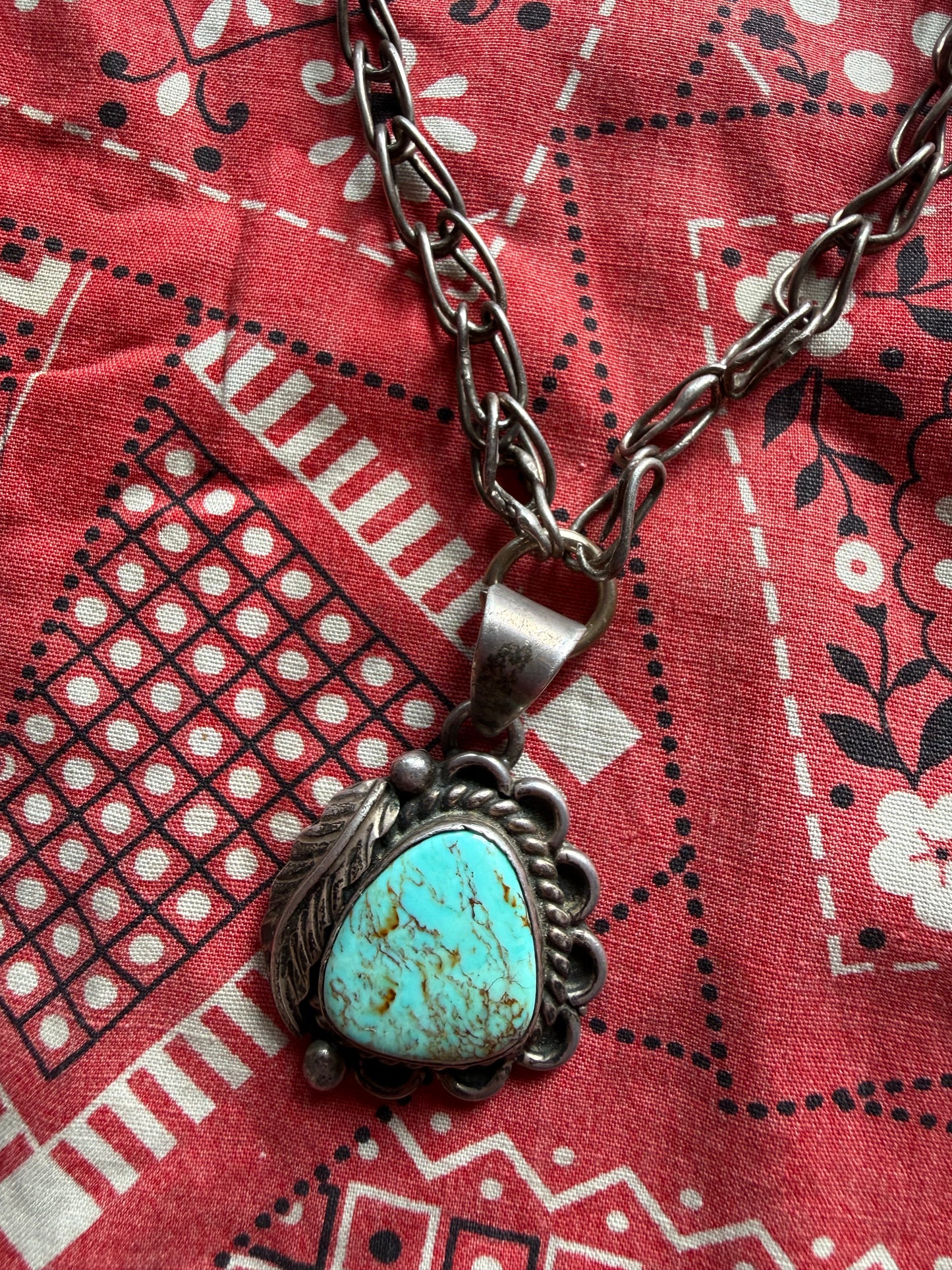 Mexican Sterling Pendant Turquoise w/ Chain (MA)