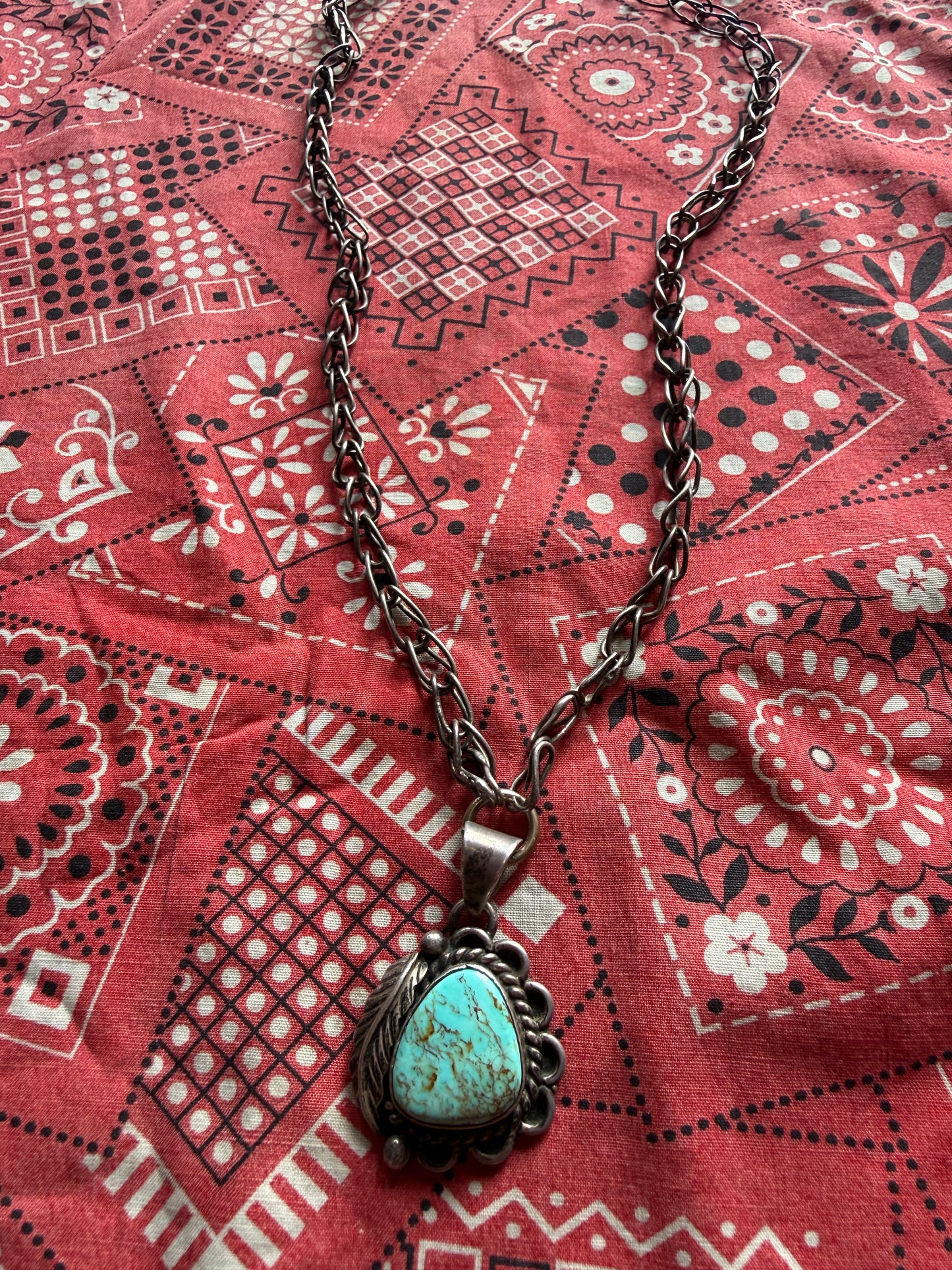 Mexican Sterling Pendant Turquoise w/ Chain (MA)