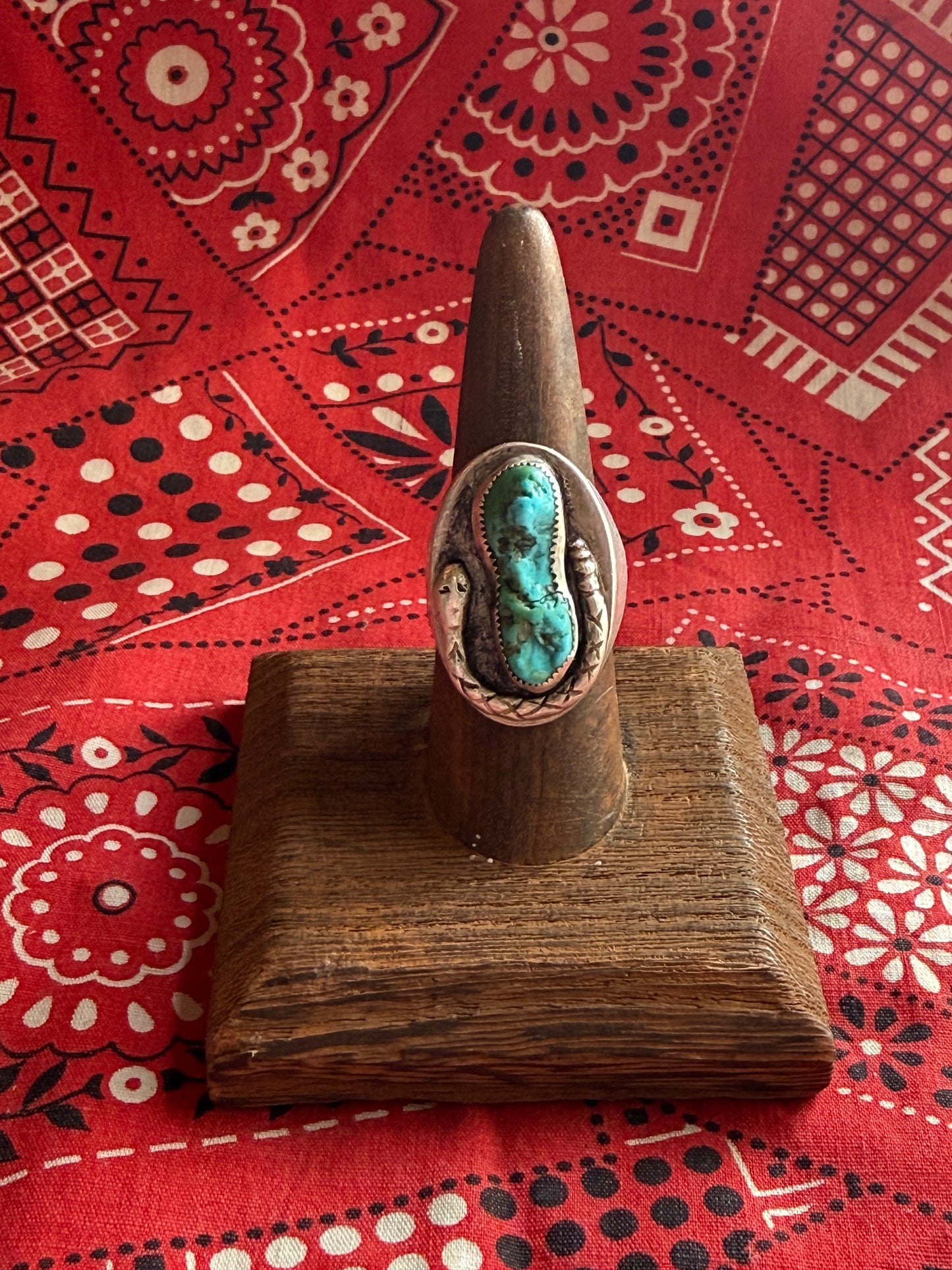 vintage sterling and turquoise snake ring (MA)