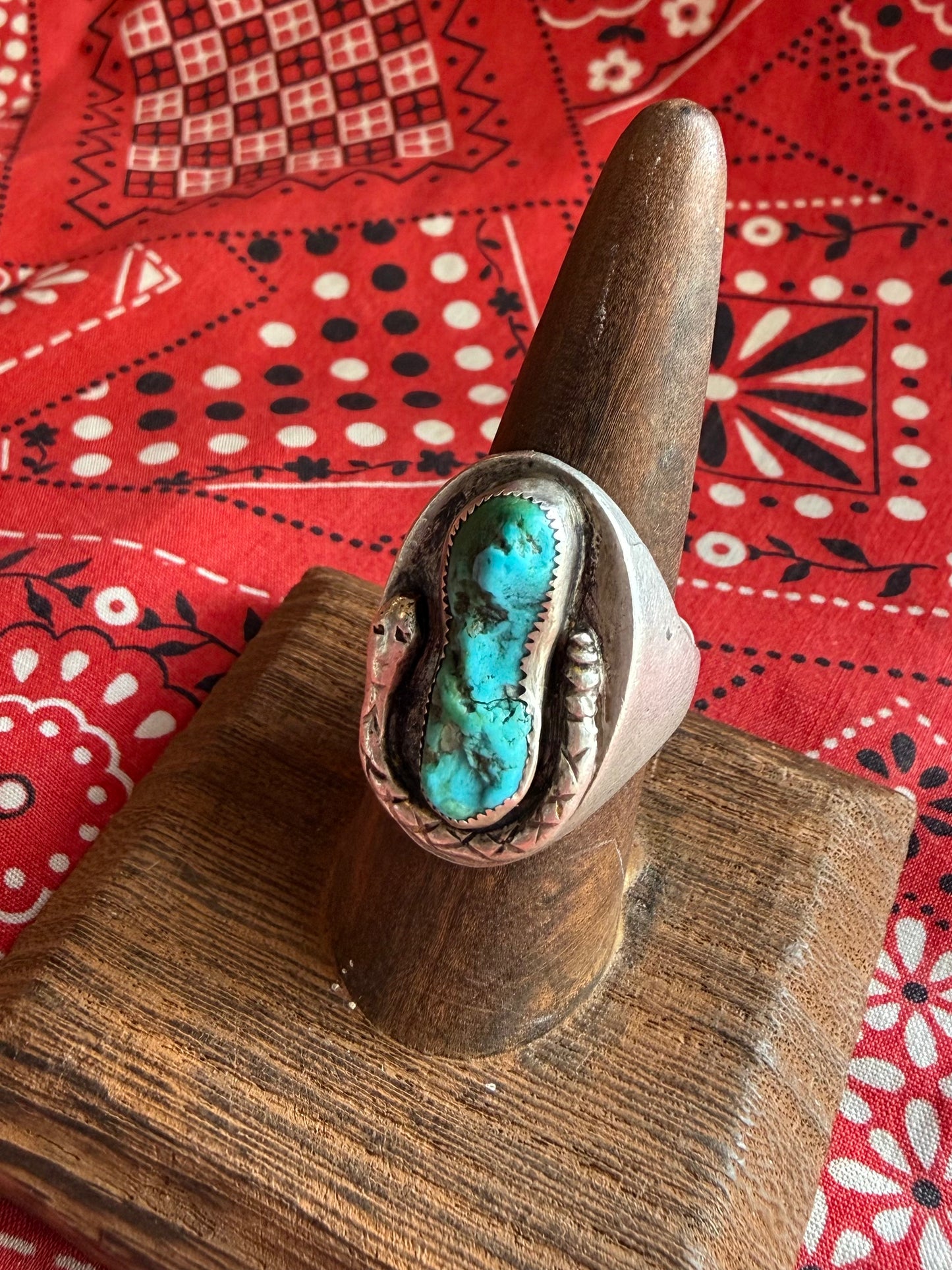 vintage sterling and turquoise snake ring (MA)