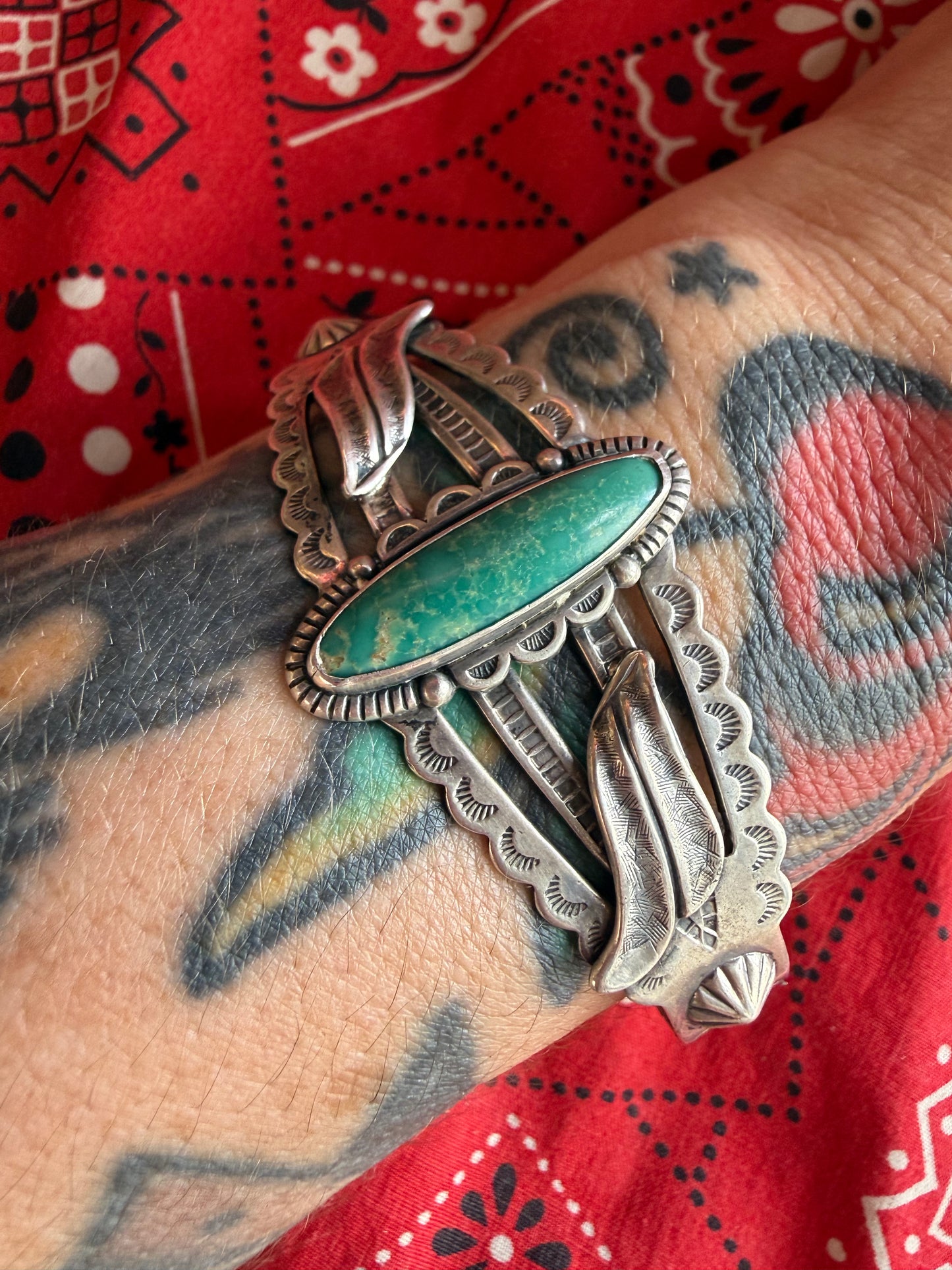Fred Harvey Era Sterling and Turquoise Cuff (MA)