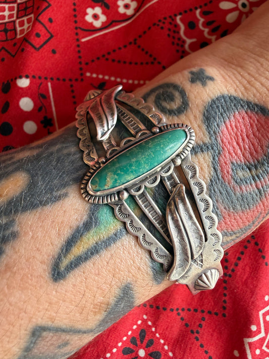 Fred Harvey Era Sterling and Turquoise Cuff (MA)