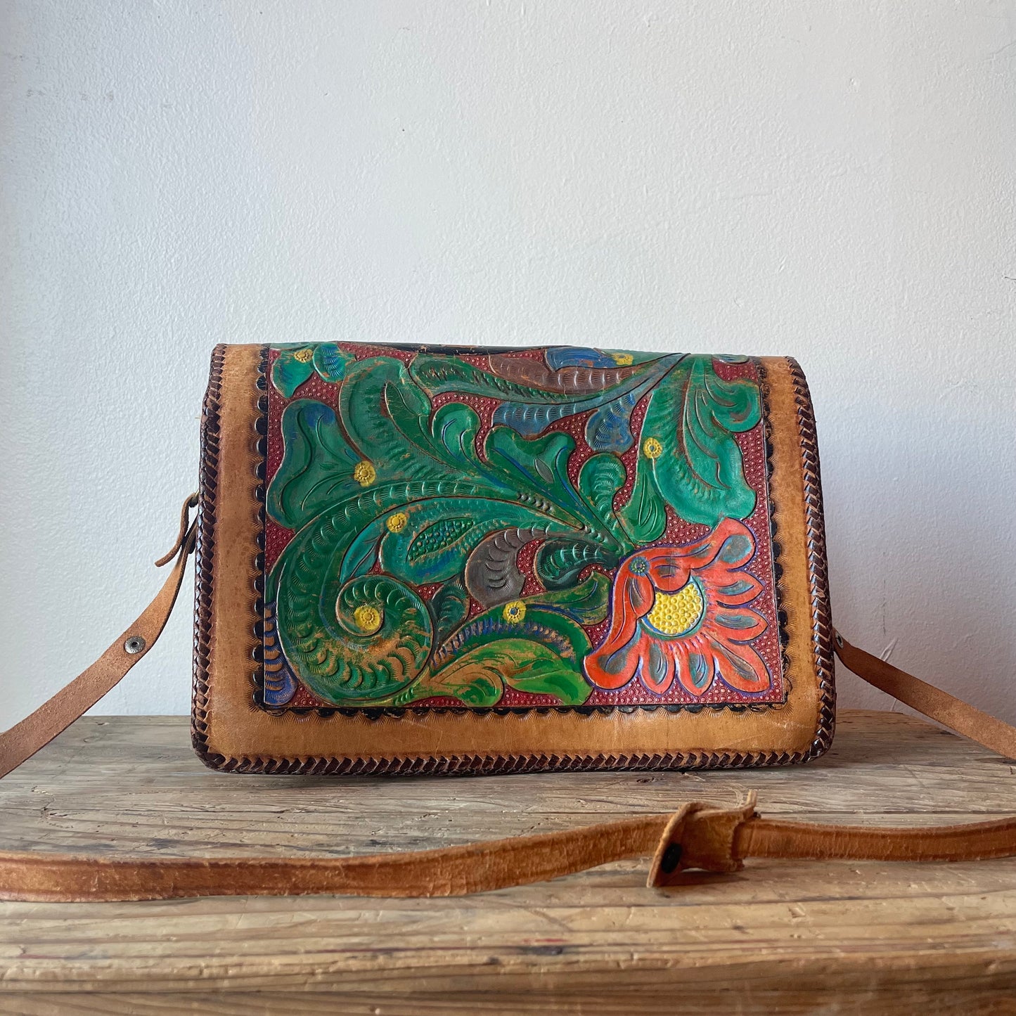 VTG Tooled Leather Bag with Painted Horse