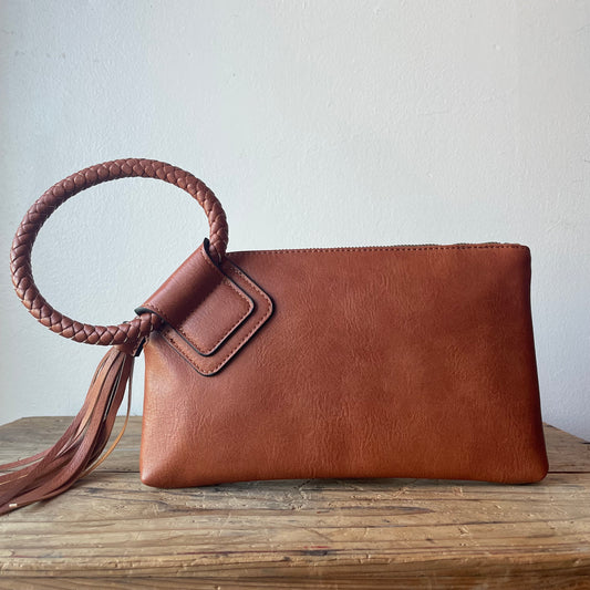 Leather Wrist Clutch with Fringe