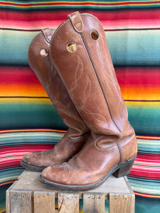 Vintage Tony Lama Brown Leather Cowboy Boots Size 9.5