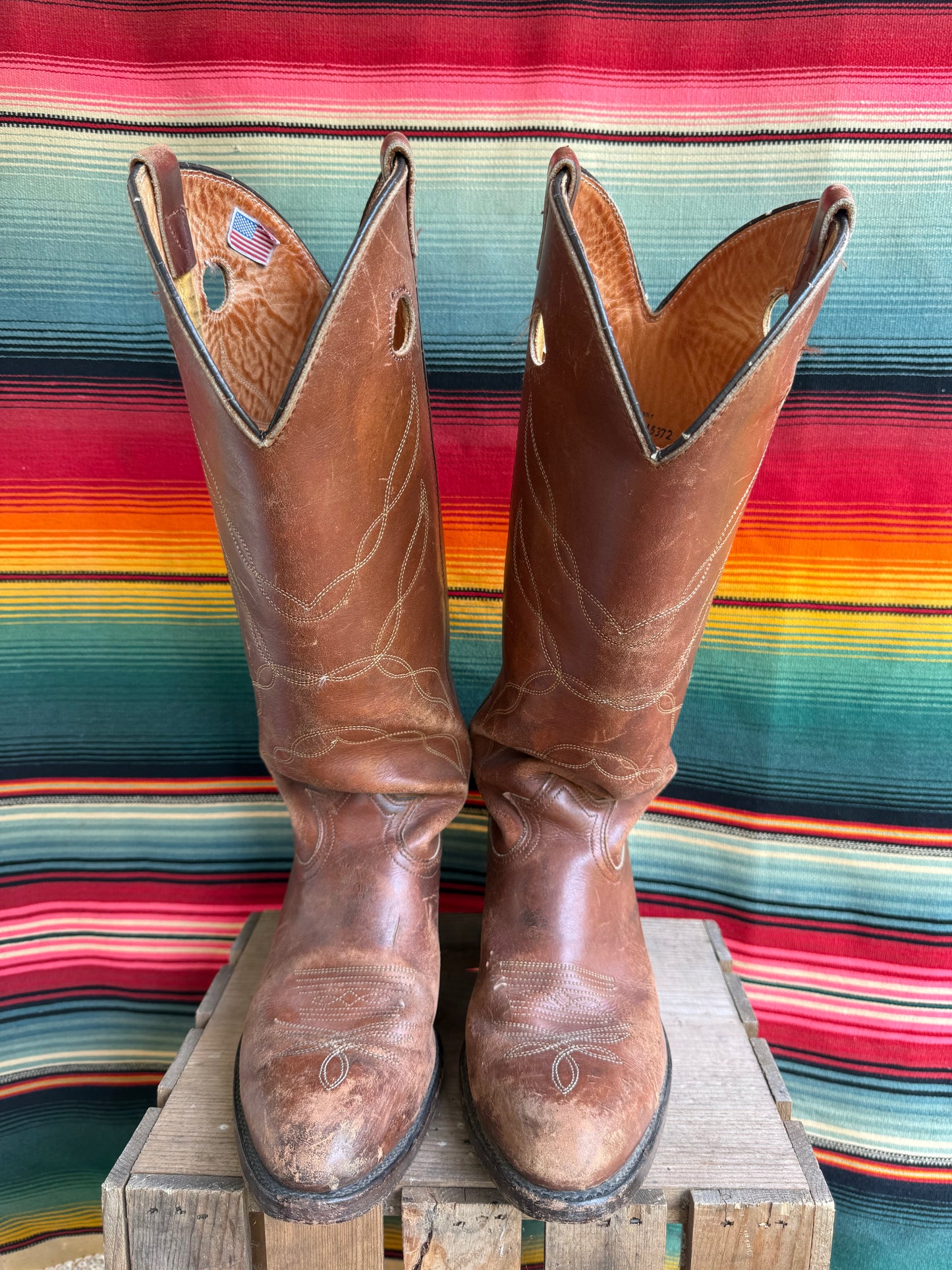 Vintage Tony Lama Brown Leather Cowboy Boots Size 9.5
