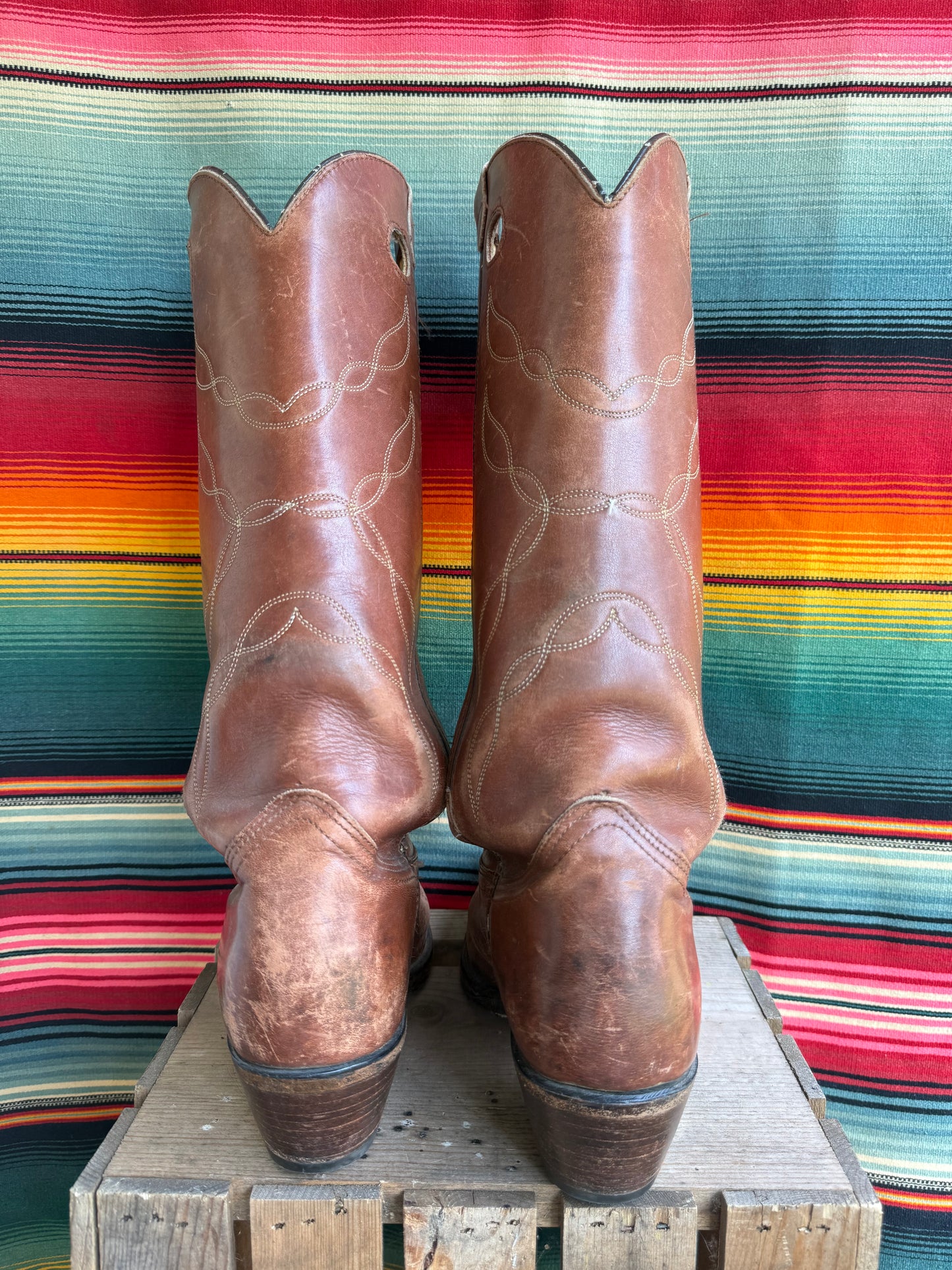 Vintage Tony Lama Brown Leather Cowboy Boots Size 9.5