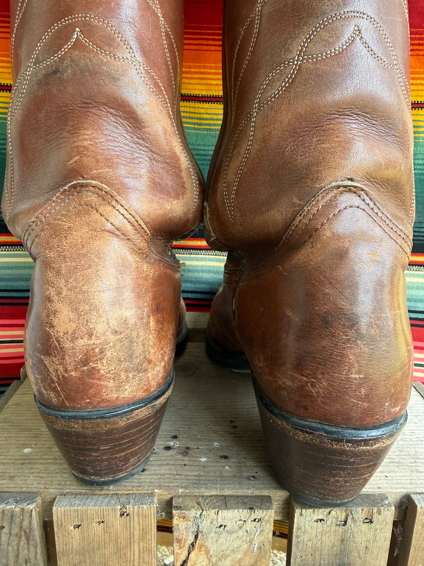 Vintage Tony Lama Brown Leather Cowboy Boots Size 9.5
