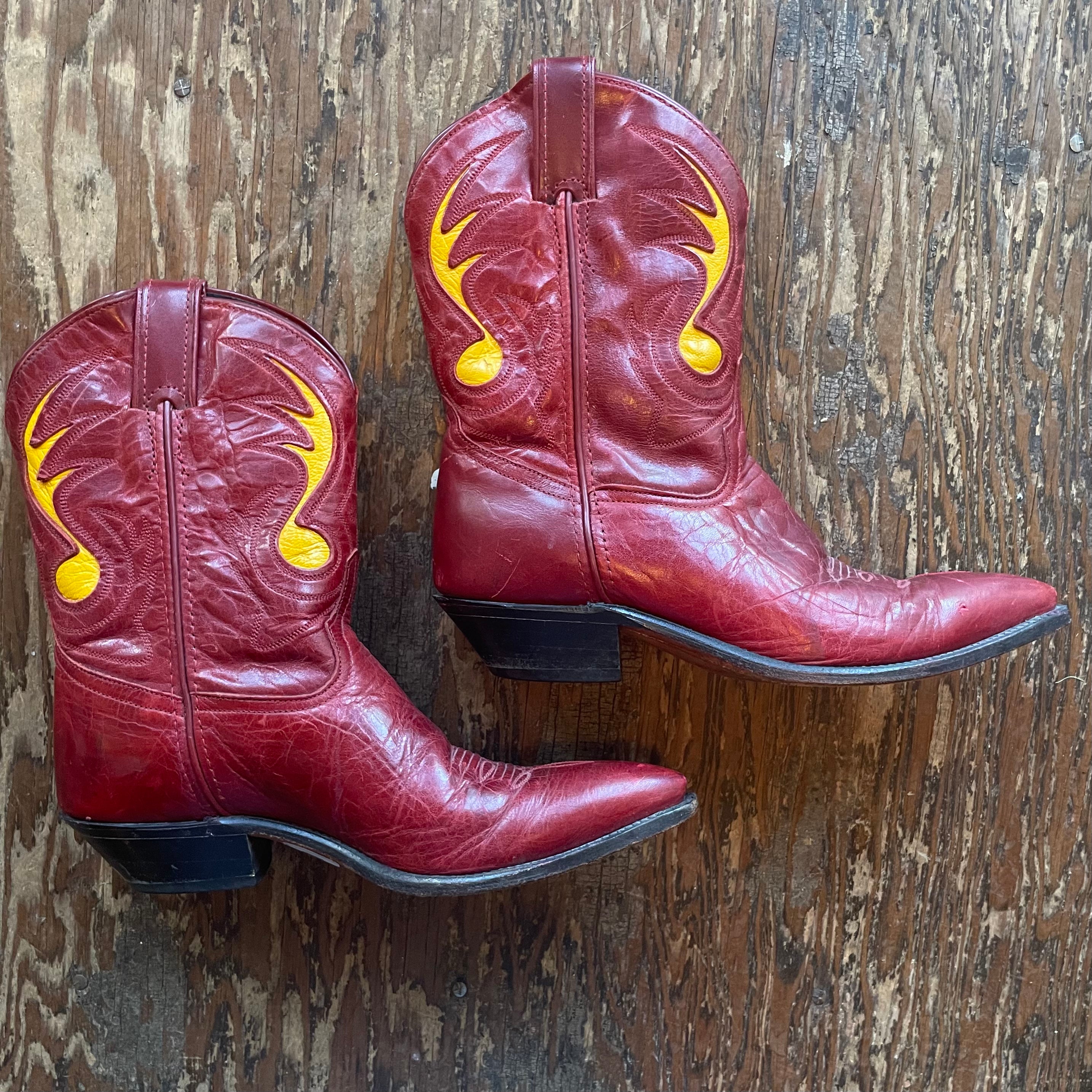 Half Calf Red and Yellow Cowboy Boots Size 7 – High Class Hillbilly