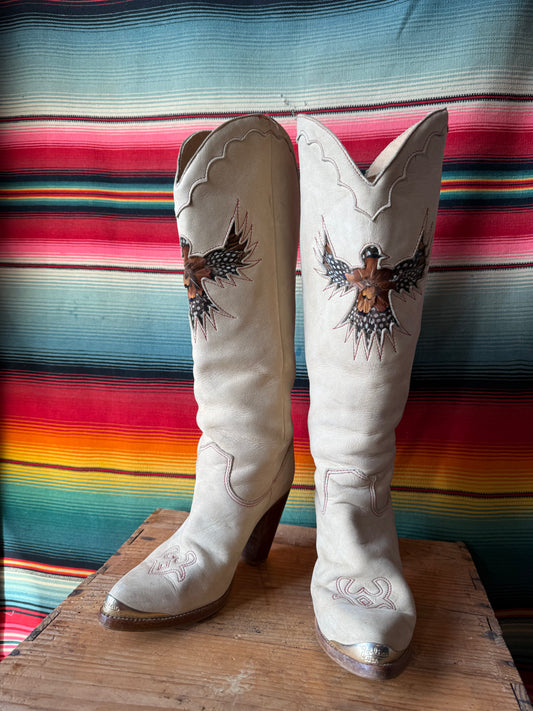 1980s Zodiac Feather Inlay Boots 6.5