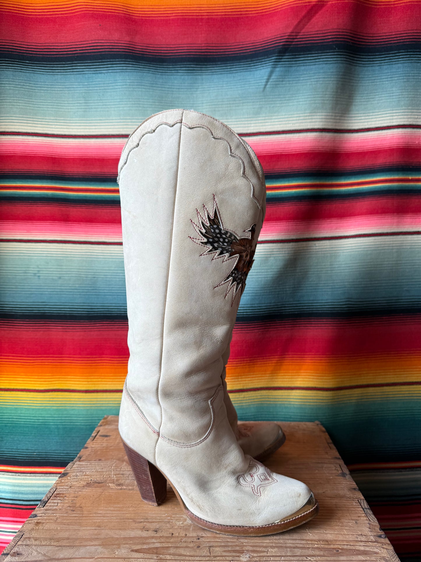 1980s Zodiac Feather Inlay Boots 6.5