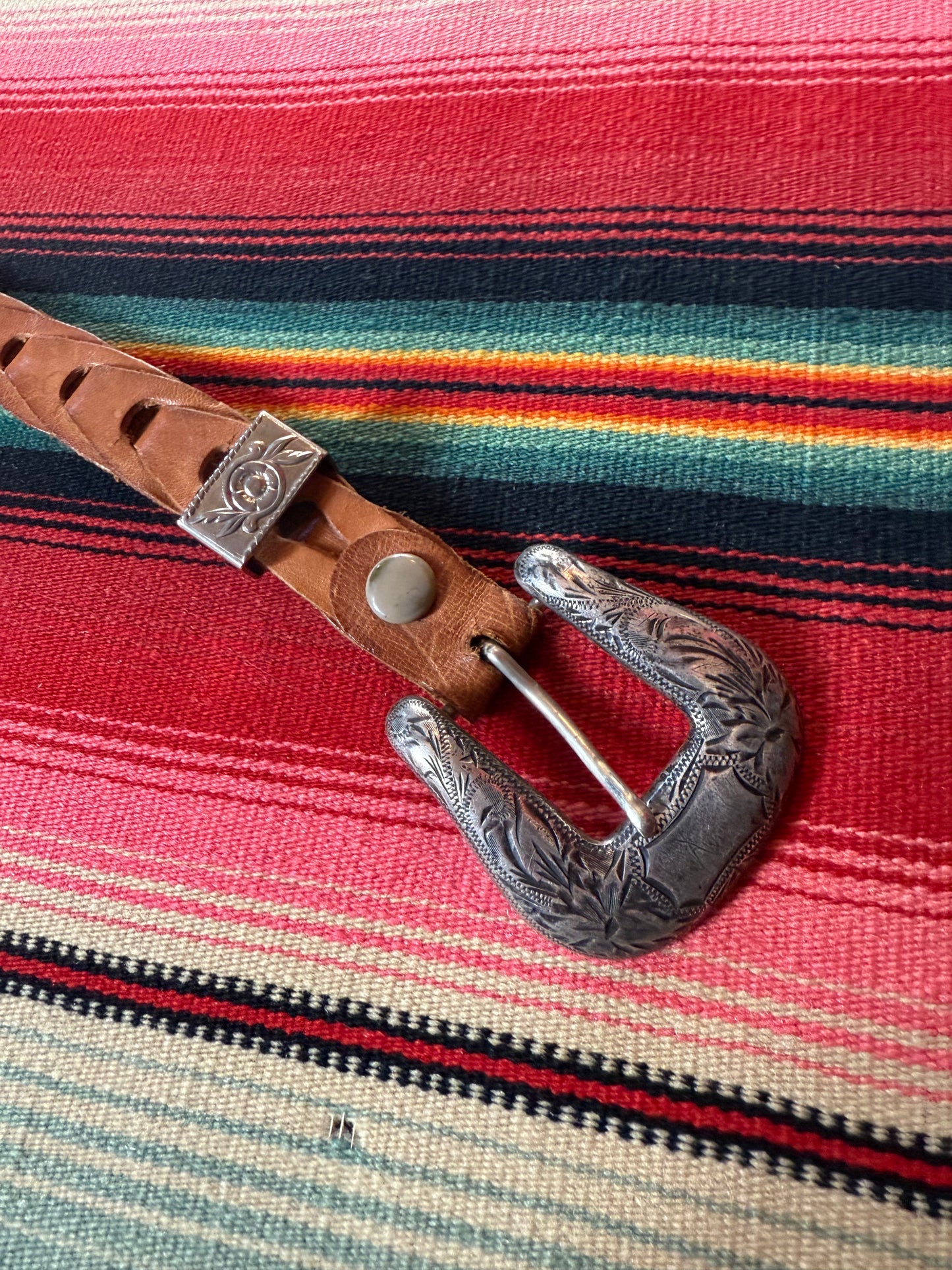 Vintage leather and sterling Sunset Trails belt (MA)