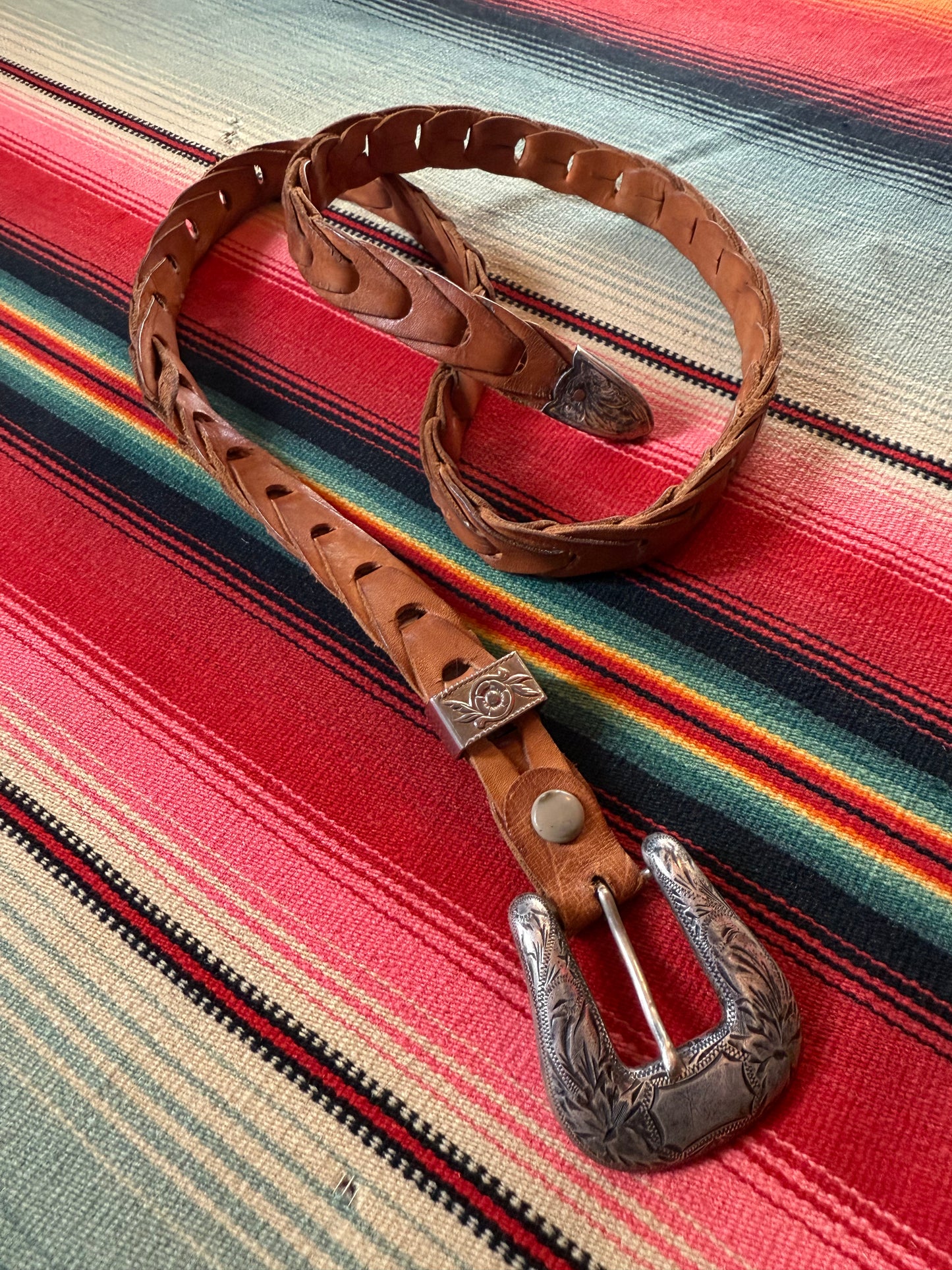 Vintage leather and sterling Sunset Trails belt (MA)