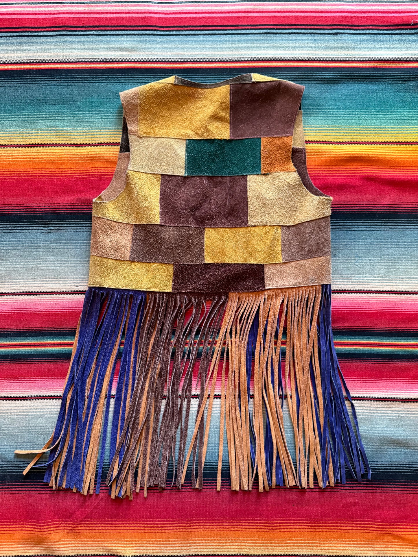 1970s Patchwork Suede Fringe Vest