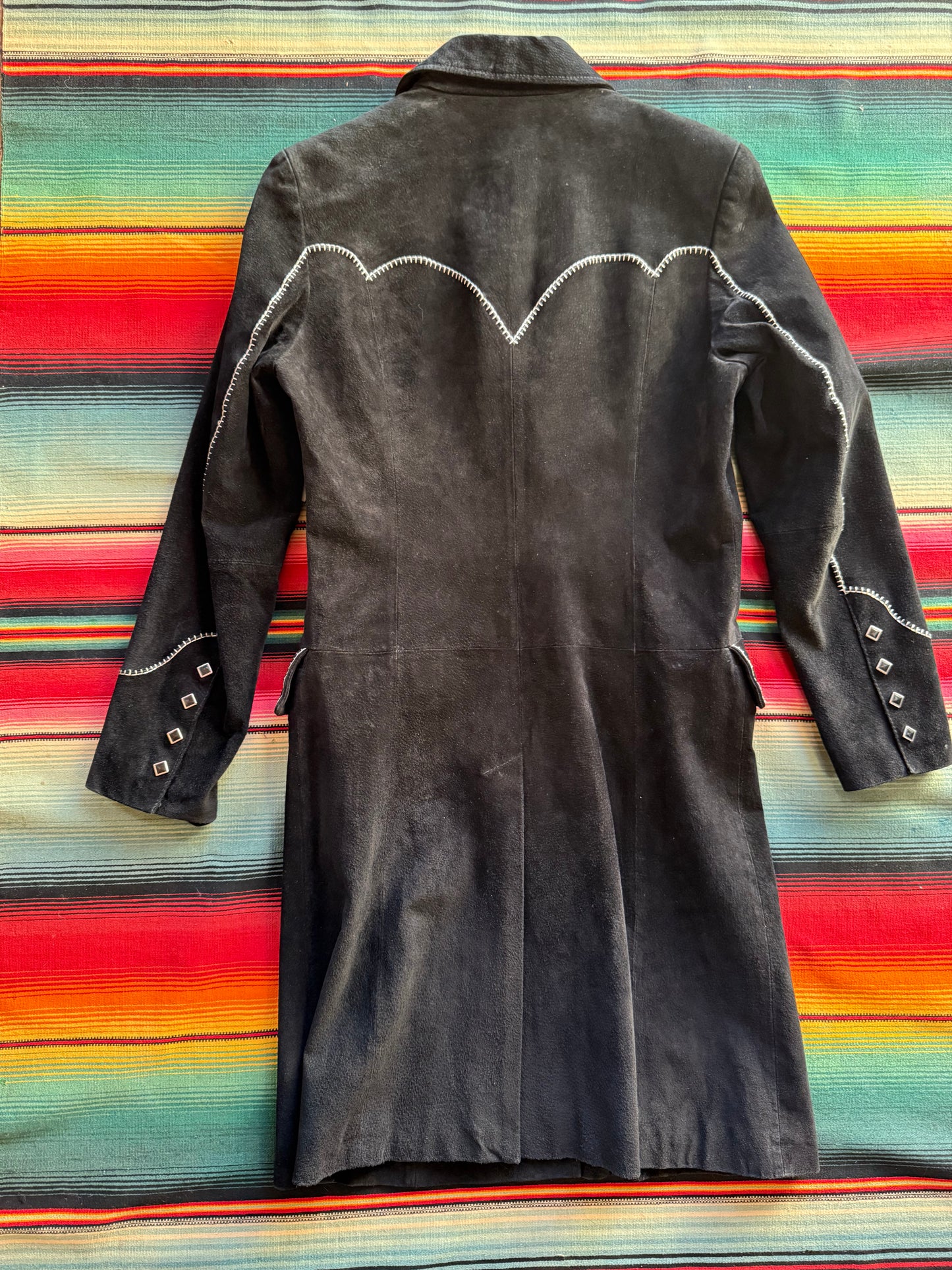 Vtg Cripple Creek Black Suede Duster
