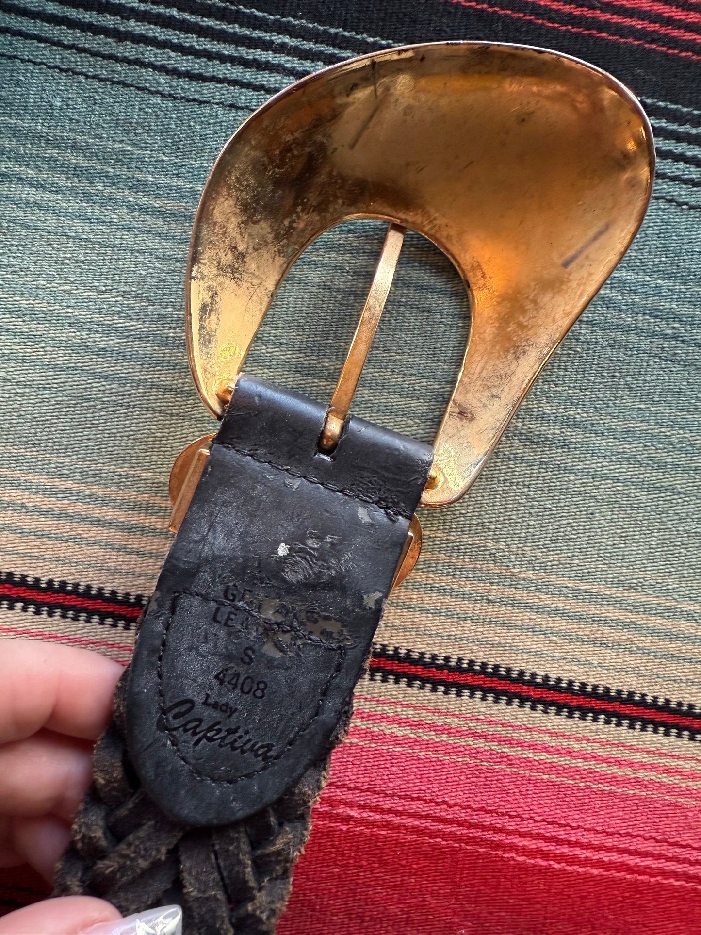 80s/90s Leather Belt with oversized Gold Buckle