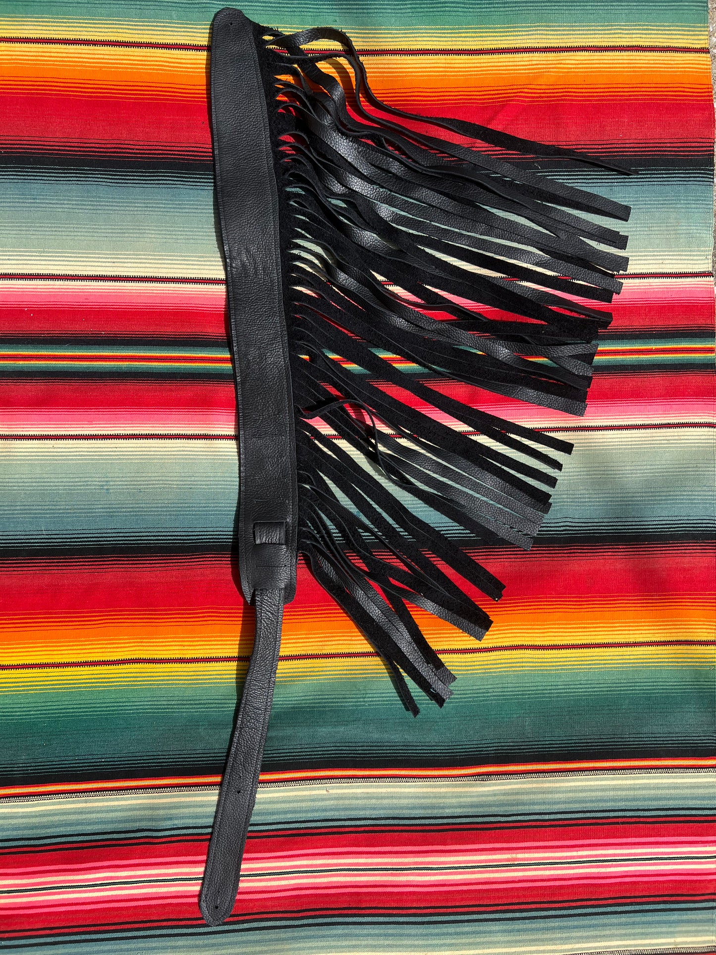 Black Leather Fringe Guitar Strap