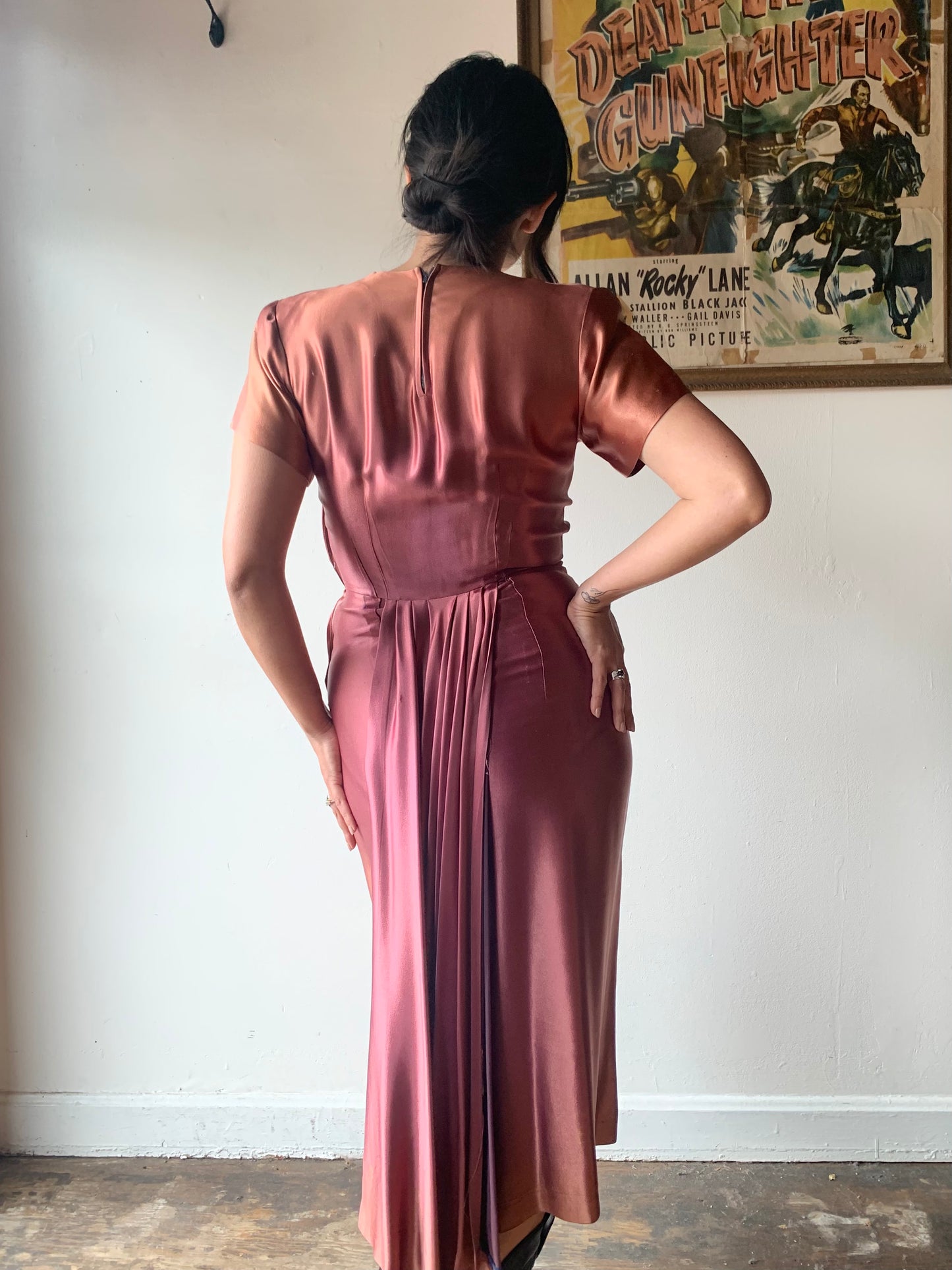 1940s Deep Mauve Liquid Satin Dress