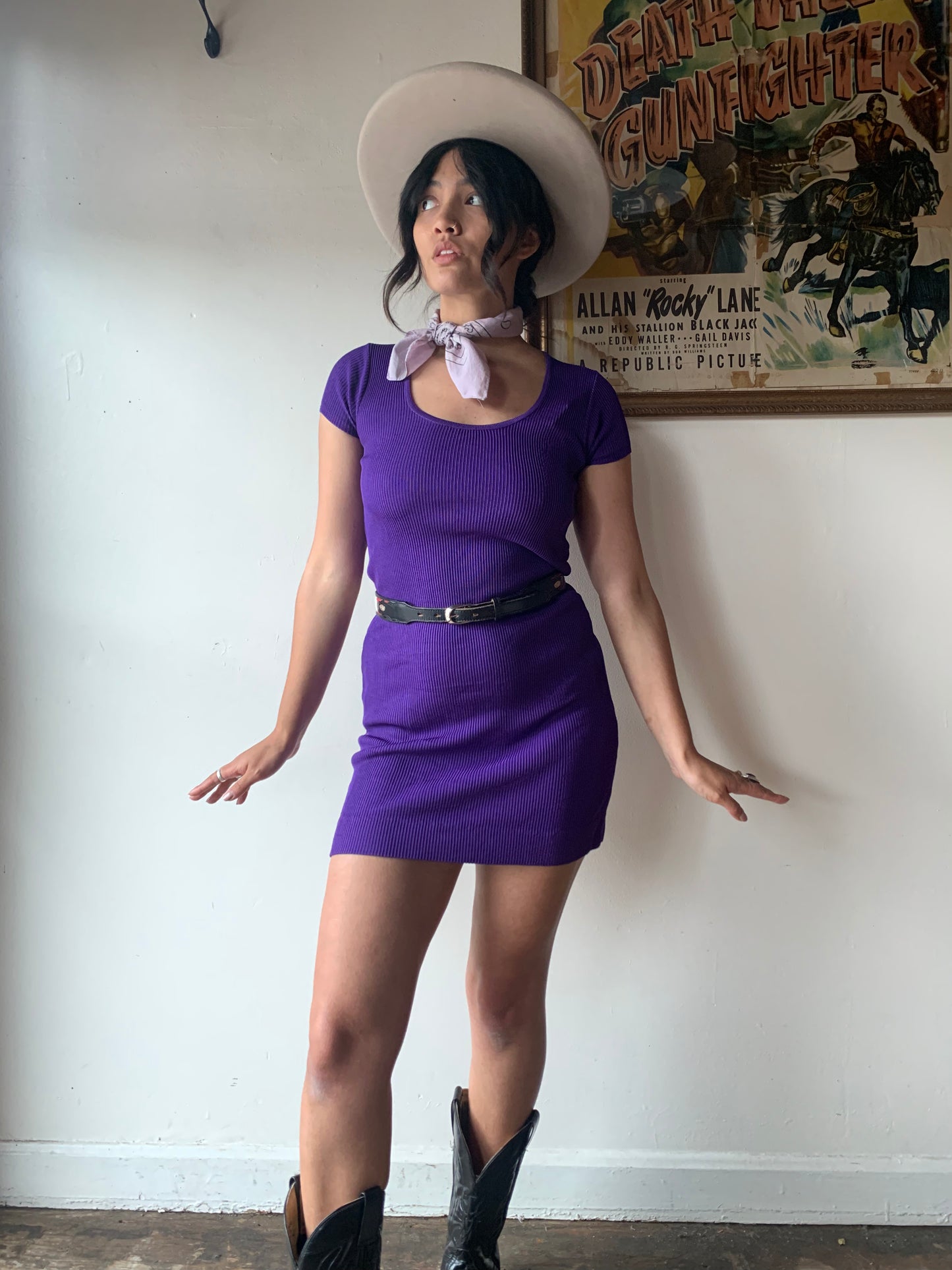 Purple ribbed dress online