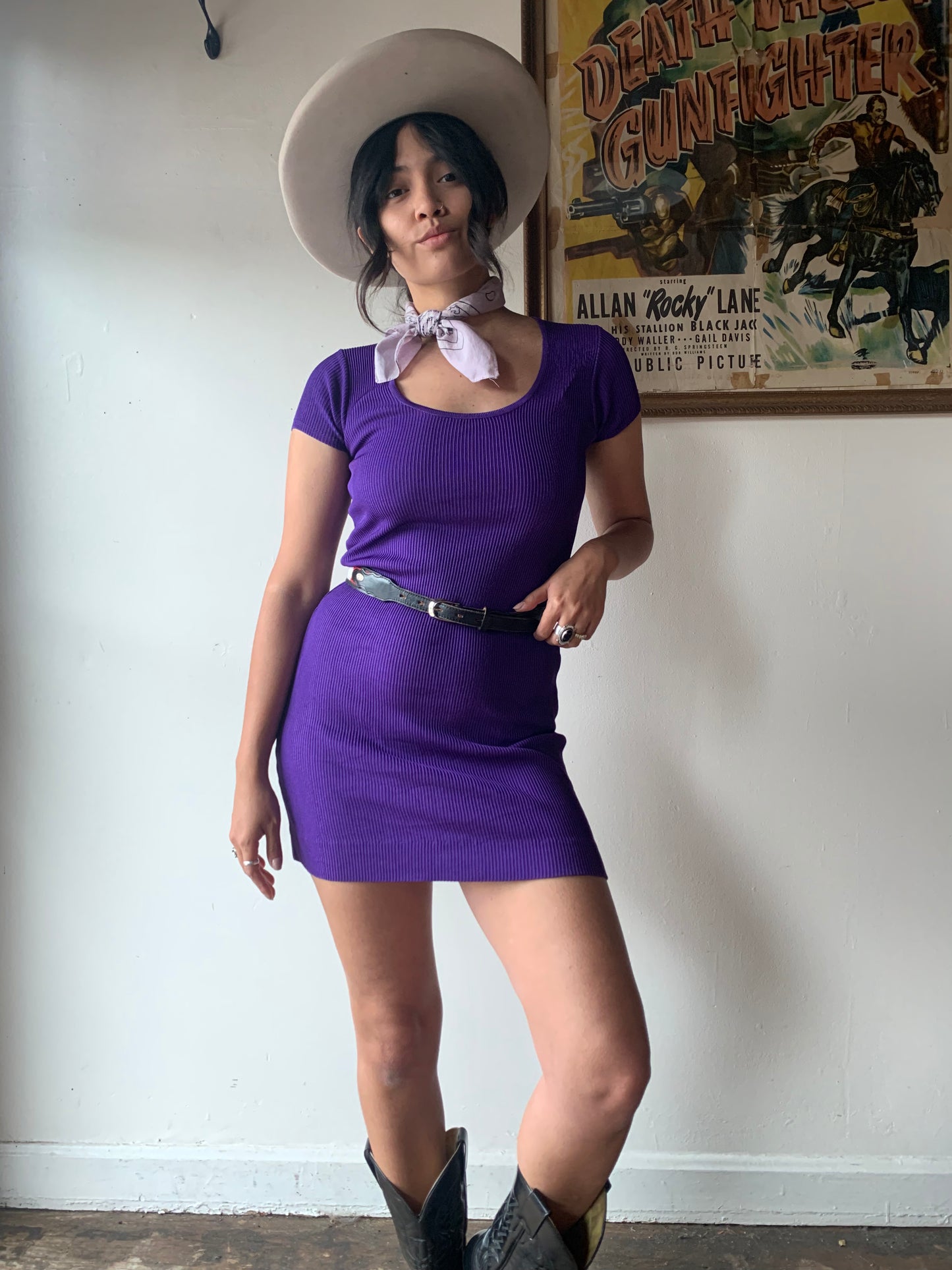 Ellen Tracy' Purple Ribbed Knit Dress