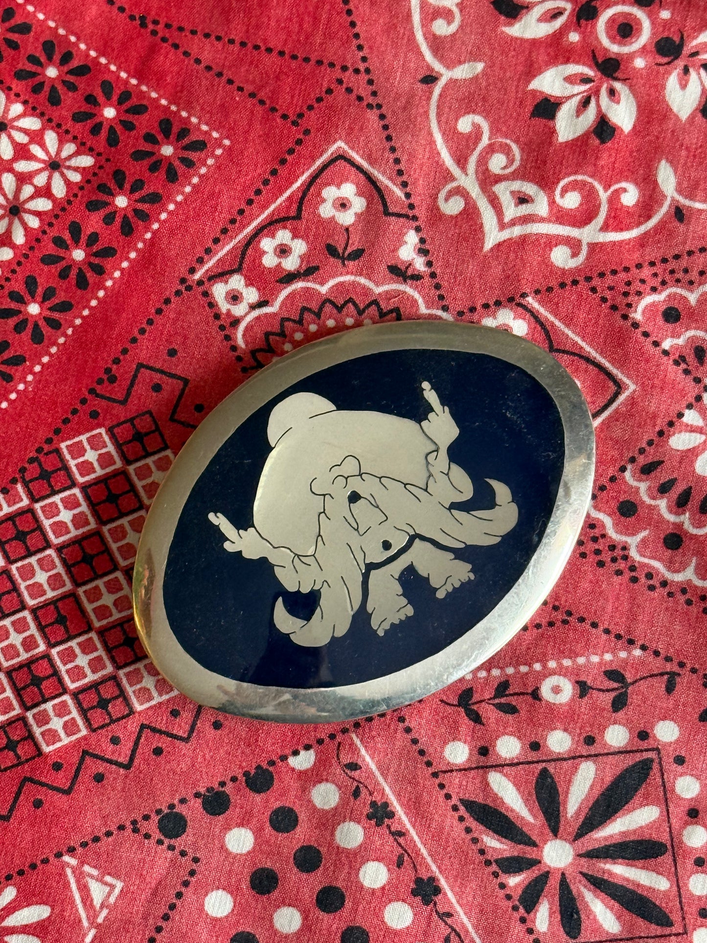 Vintage Cartoon Character and dual middle finger belt buckle