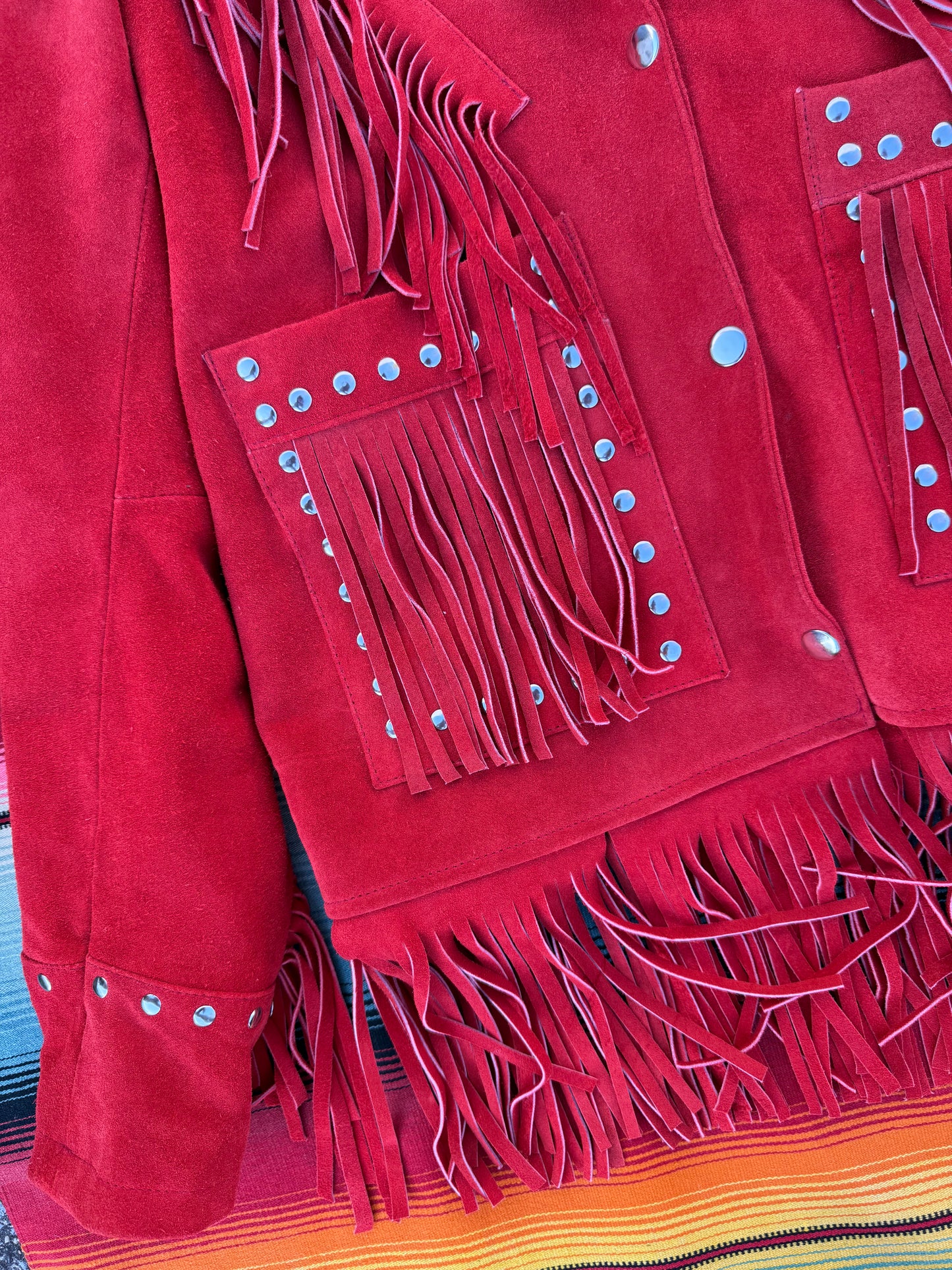 1990s Mint Condition Red Suede & Fringed Jacket Sizes L and XL (LR)