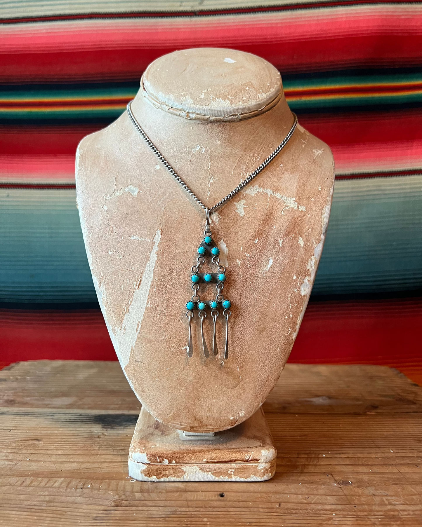 Vintage Zuni Turquoise and Sterling Charm with Sterling Necklace