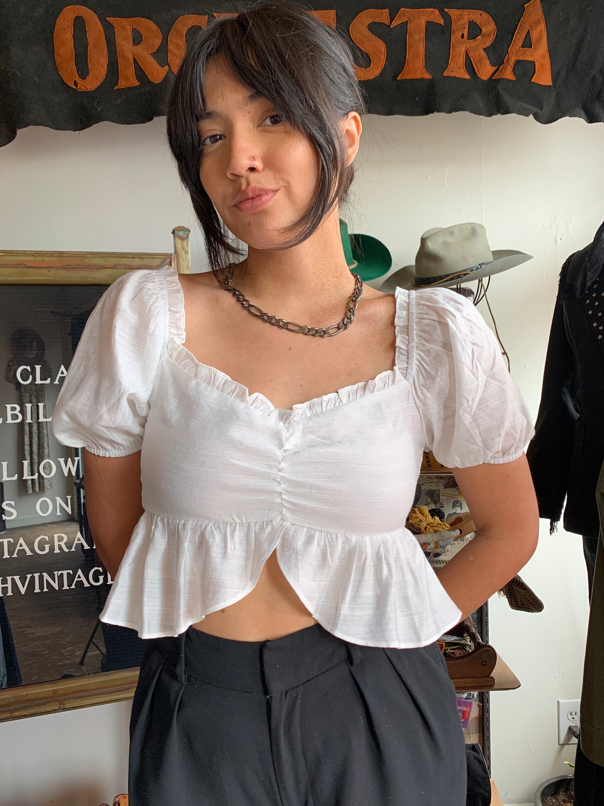 White cotton peasant sales blouse