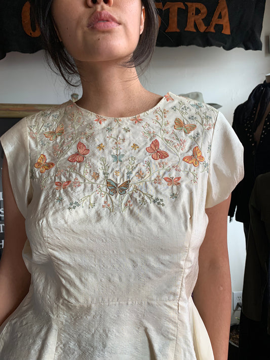 30's Handmade Embroidered Silk Blouse