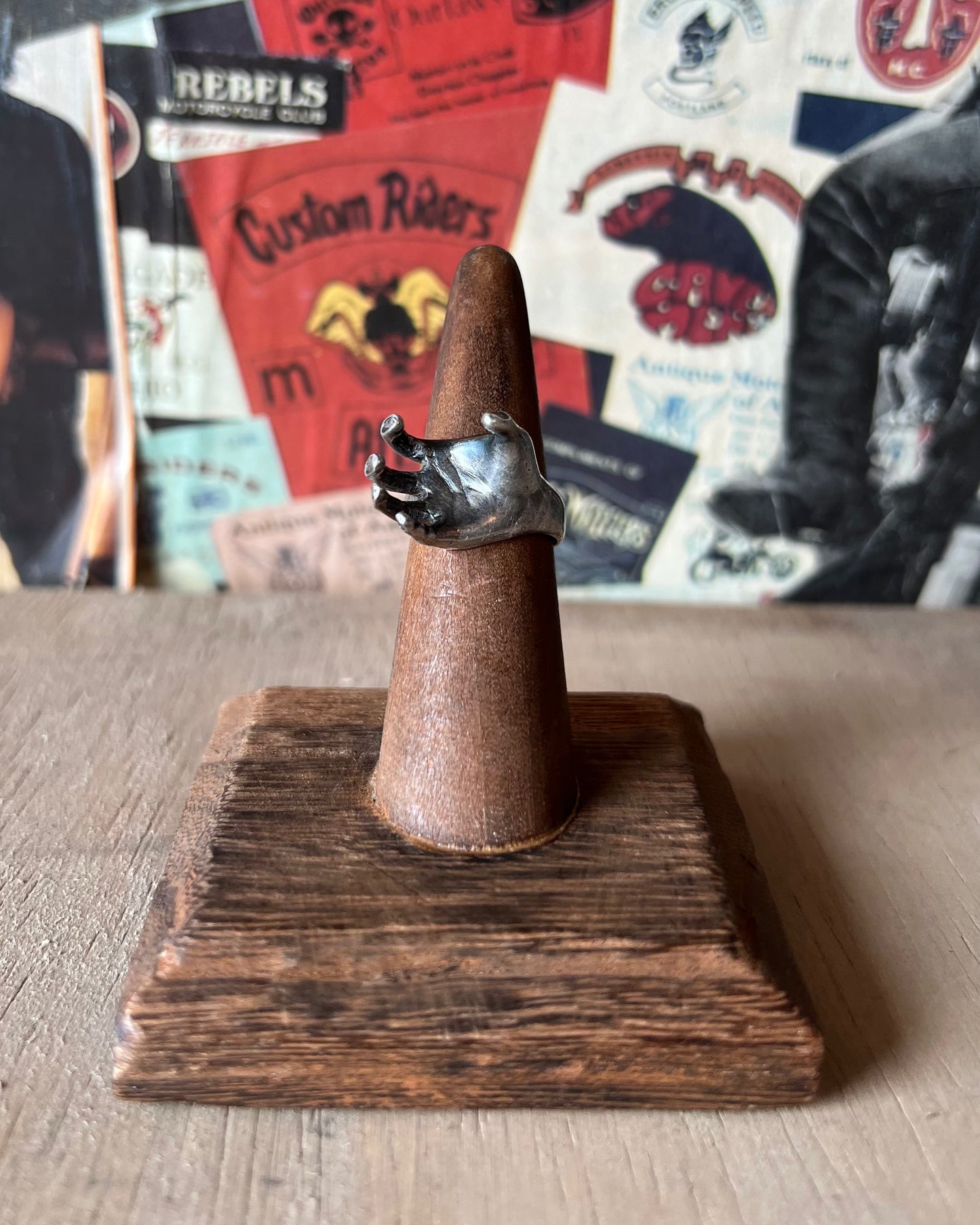 Vintage Taxco Artist Stamped Silver Hand Ring (MA)