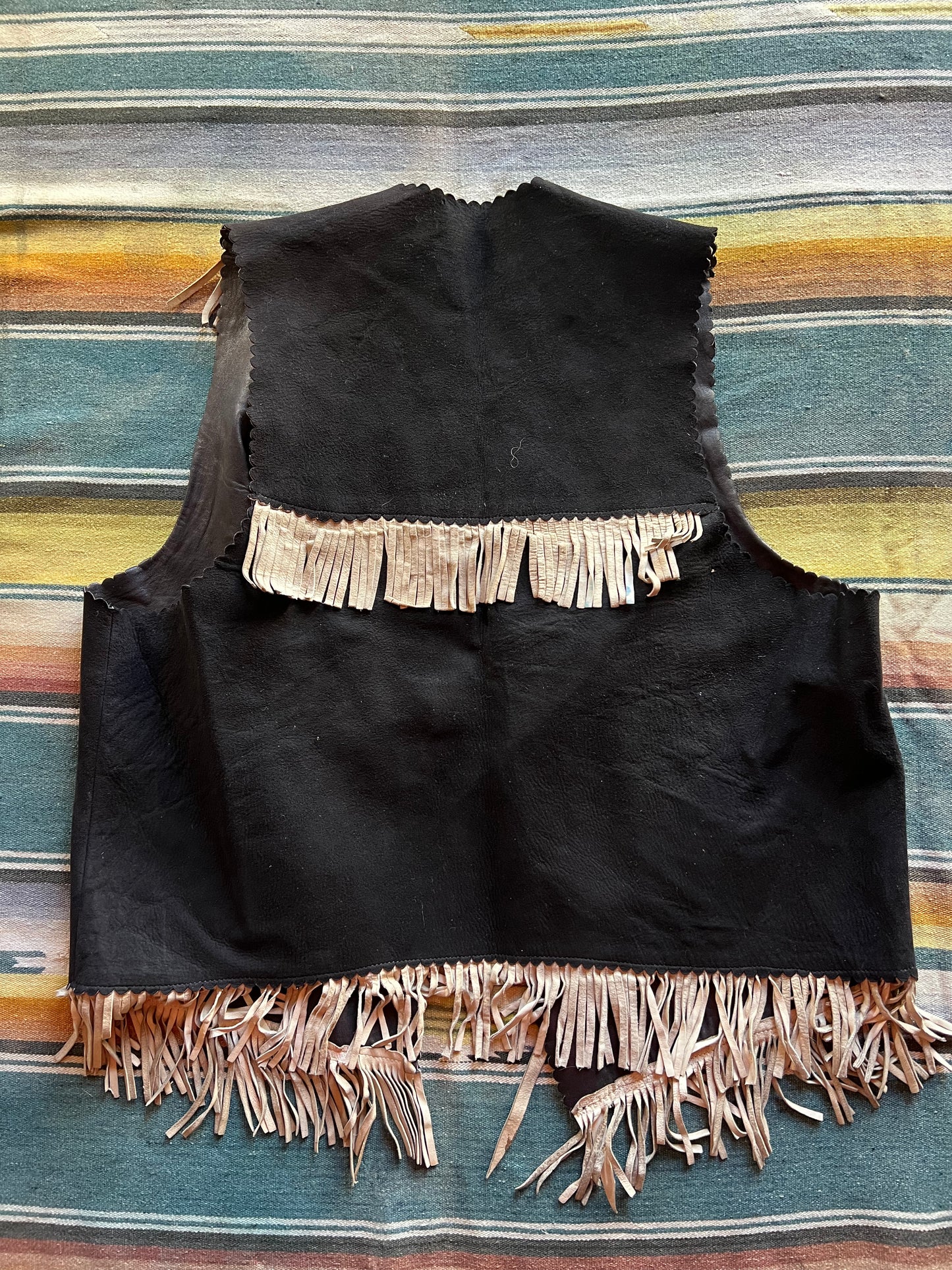 Vtg Leather Fringe Concho Vest