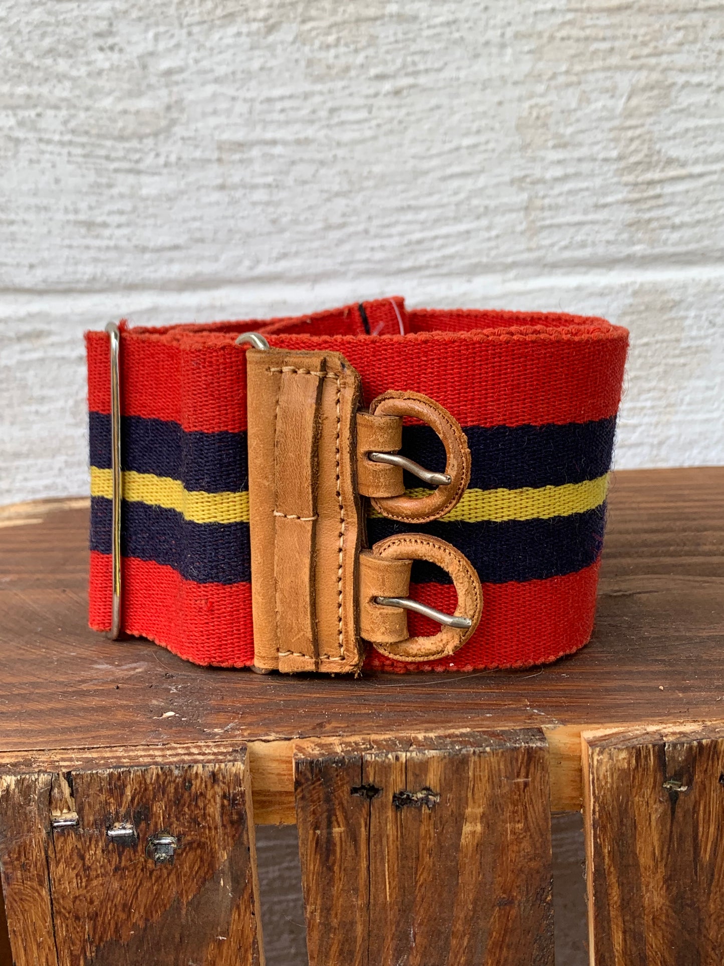 Vintage Red, Yellow, and Navy Thick Stretch Belt