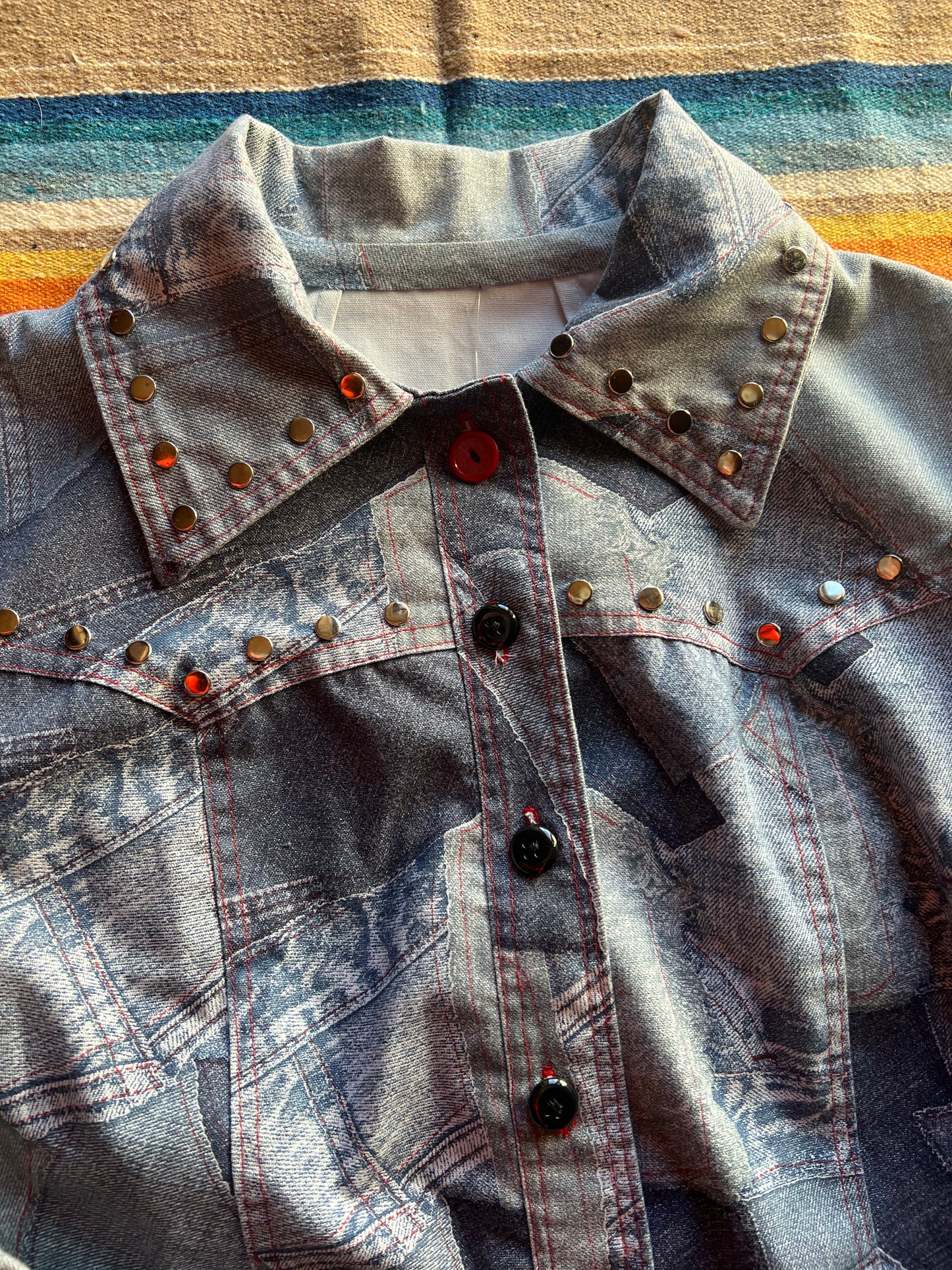 Stunning Patched Denim Set with Studding Detail