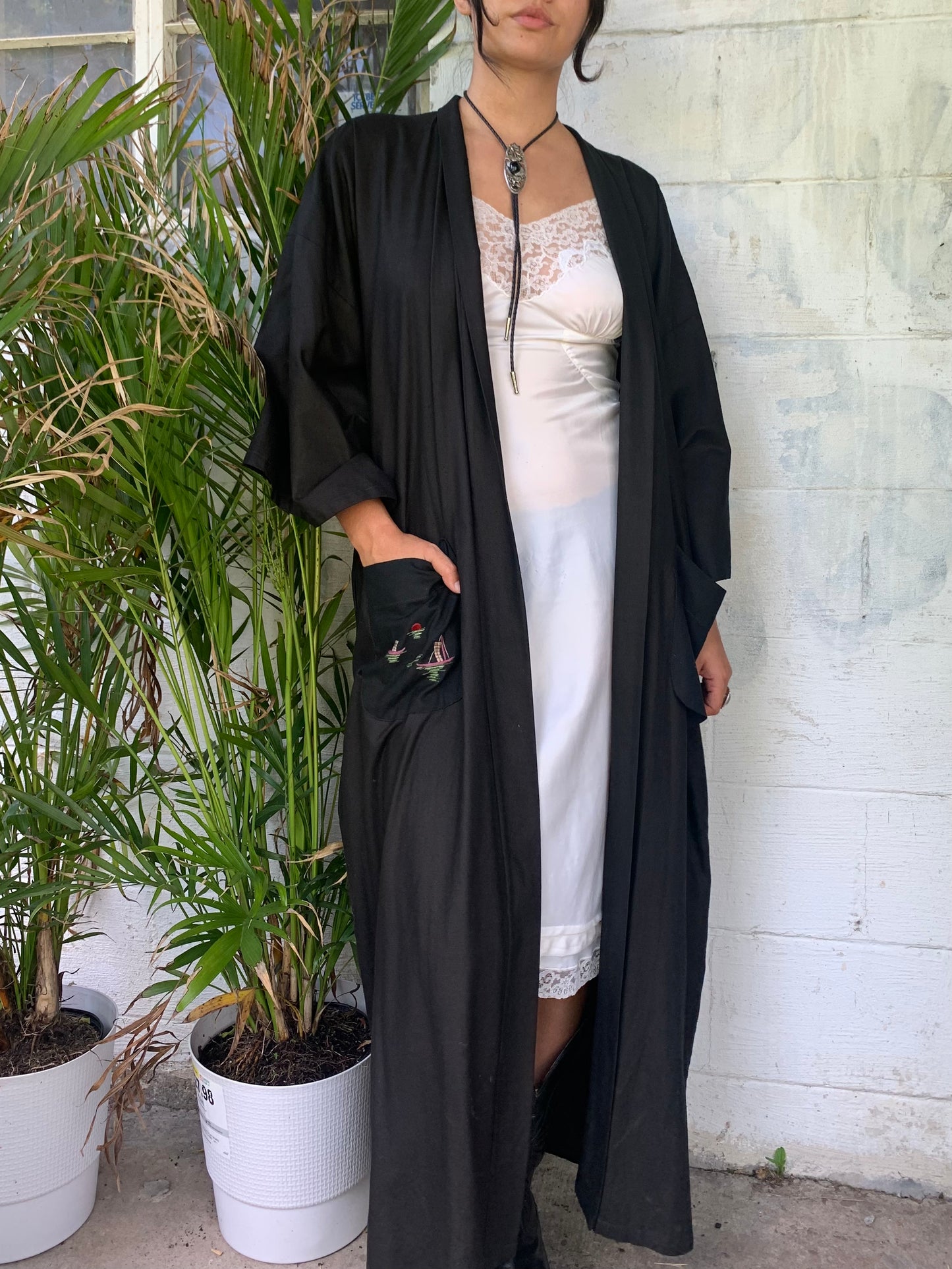 Vintage Black Silk Kimono (S-XL)