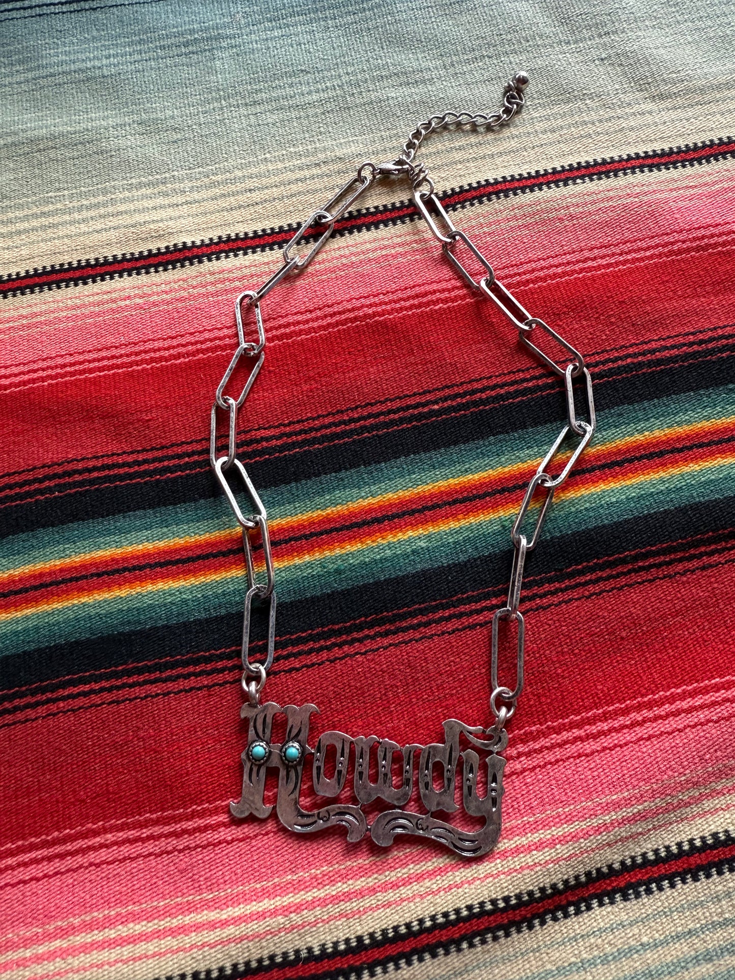 Howdy Silver Necklace with Faux Turquoise Details