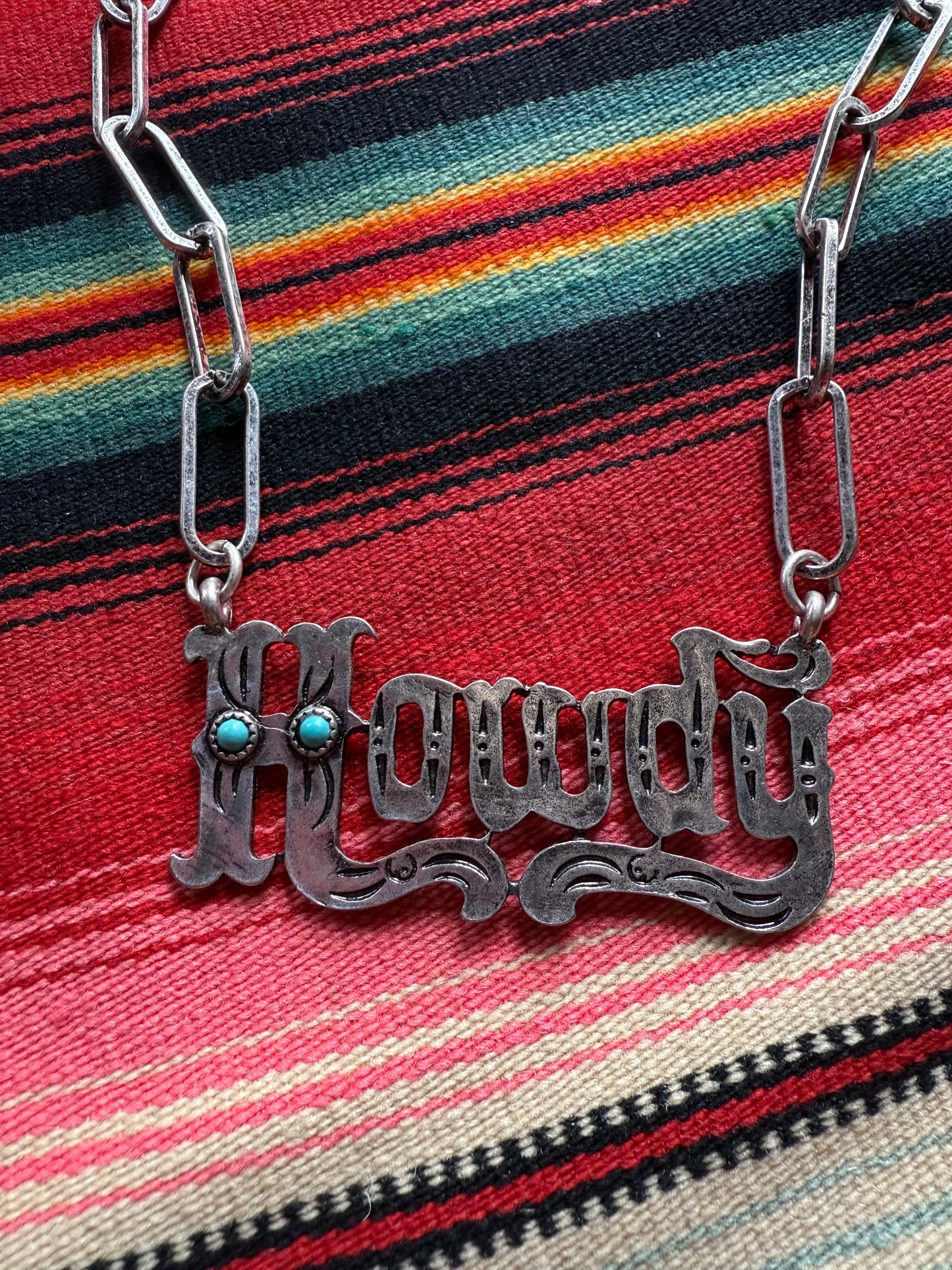 Howdy Silver Necklace with Faux Turquoise Details