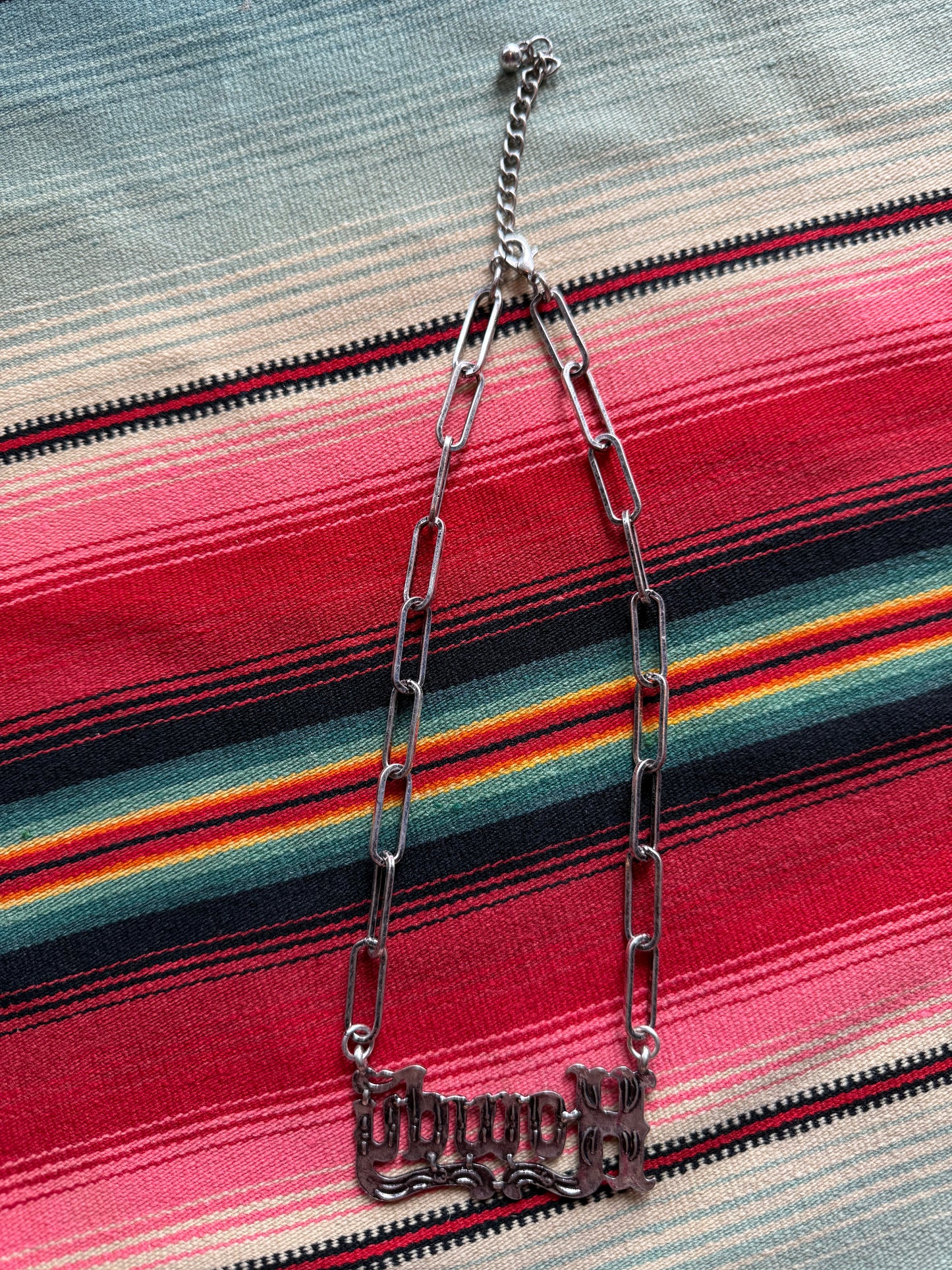 Howdy Silver Necklace with Faux Turquoise Details