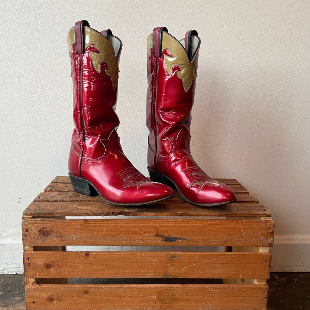 Red Patent Leather Tony Lama Cowboy Boots